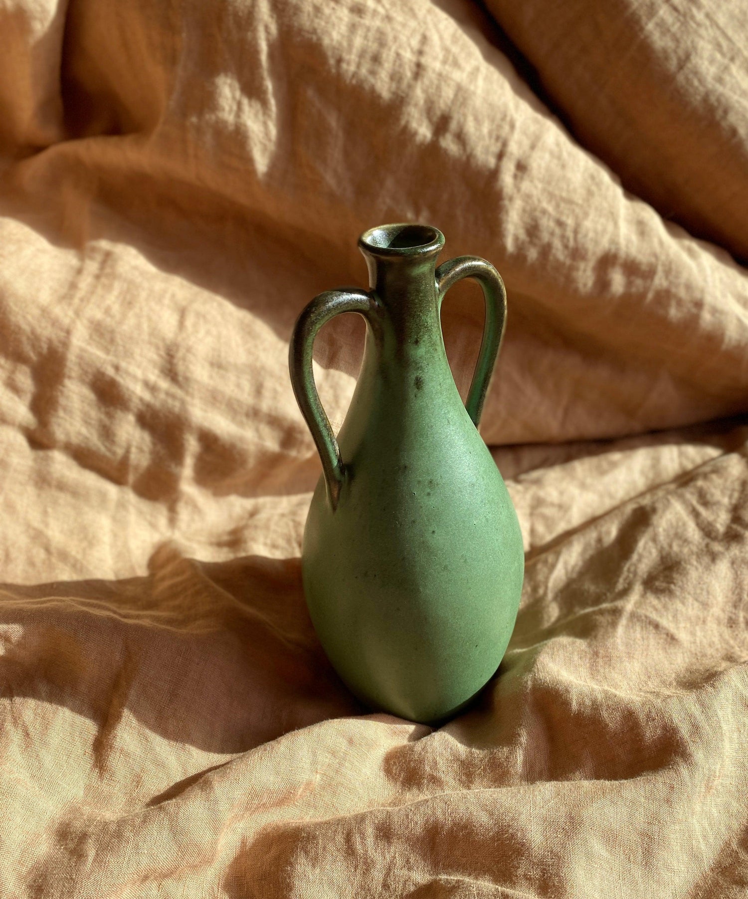 Green decorative bottle with handles No. 15 - Dana Chieco Studio