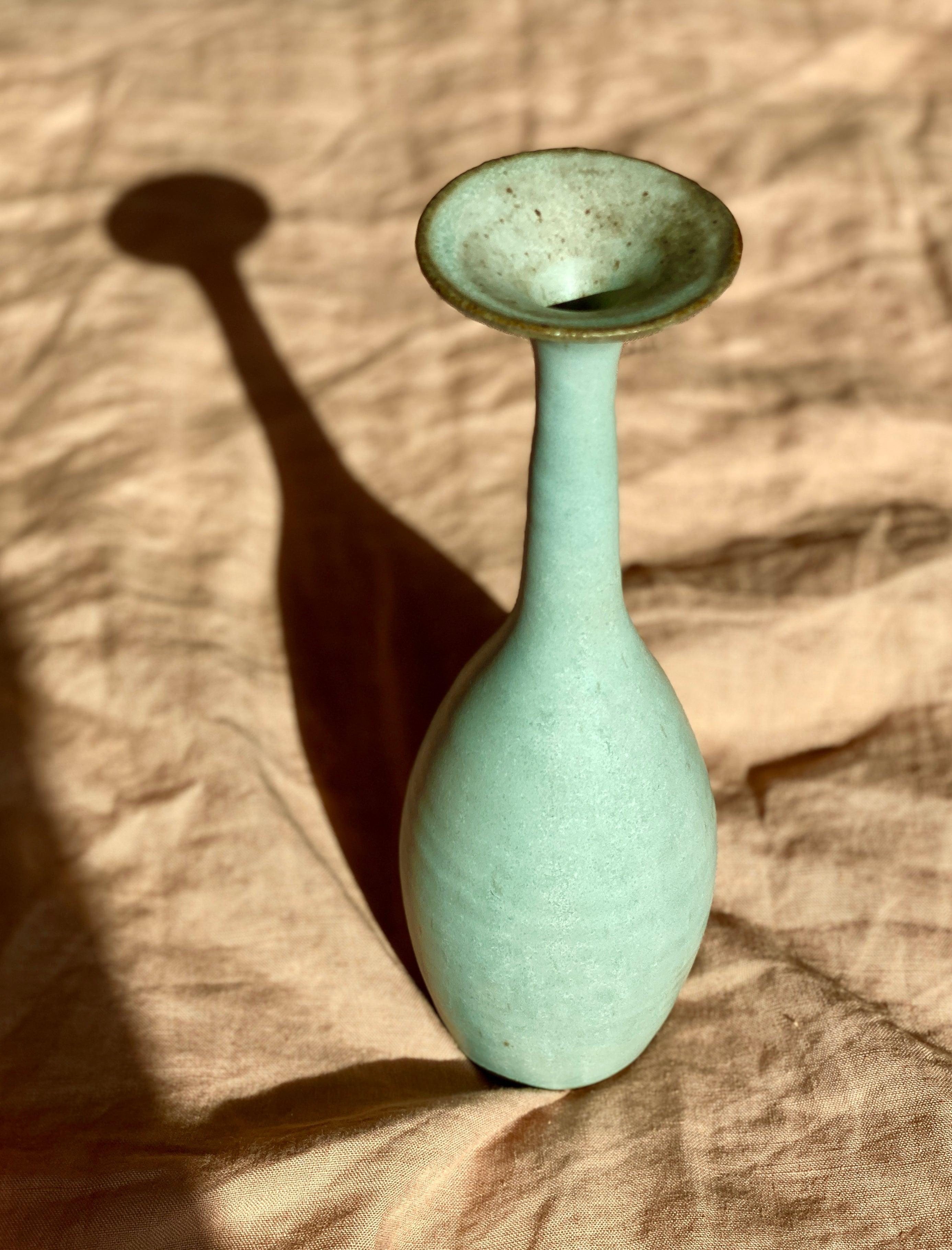 Blue flared-neck tall decorative bottle No. 2 - Dana Chieco Studio