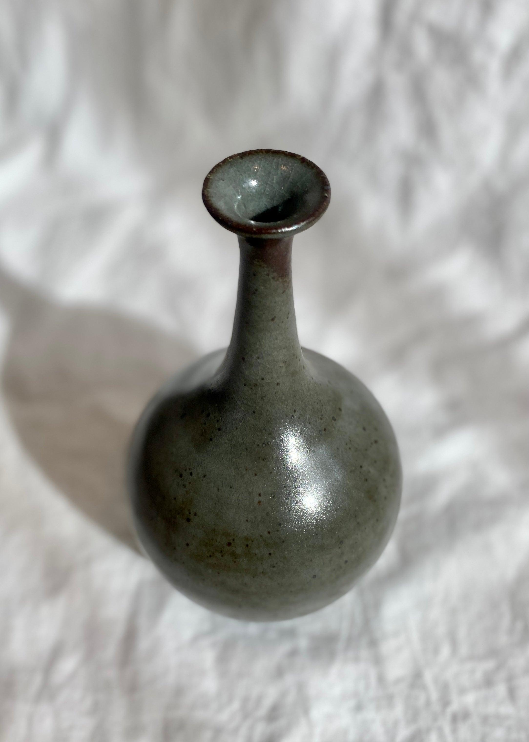 Black clay bottleneck with celadon no. 3 - Dana Chieco Studio