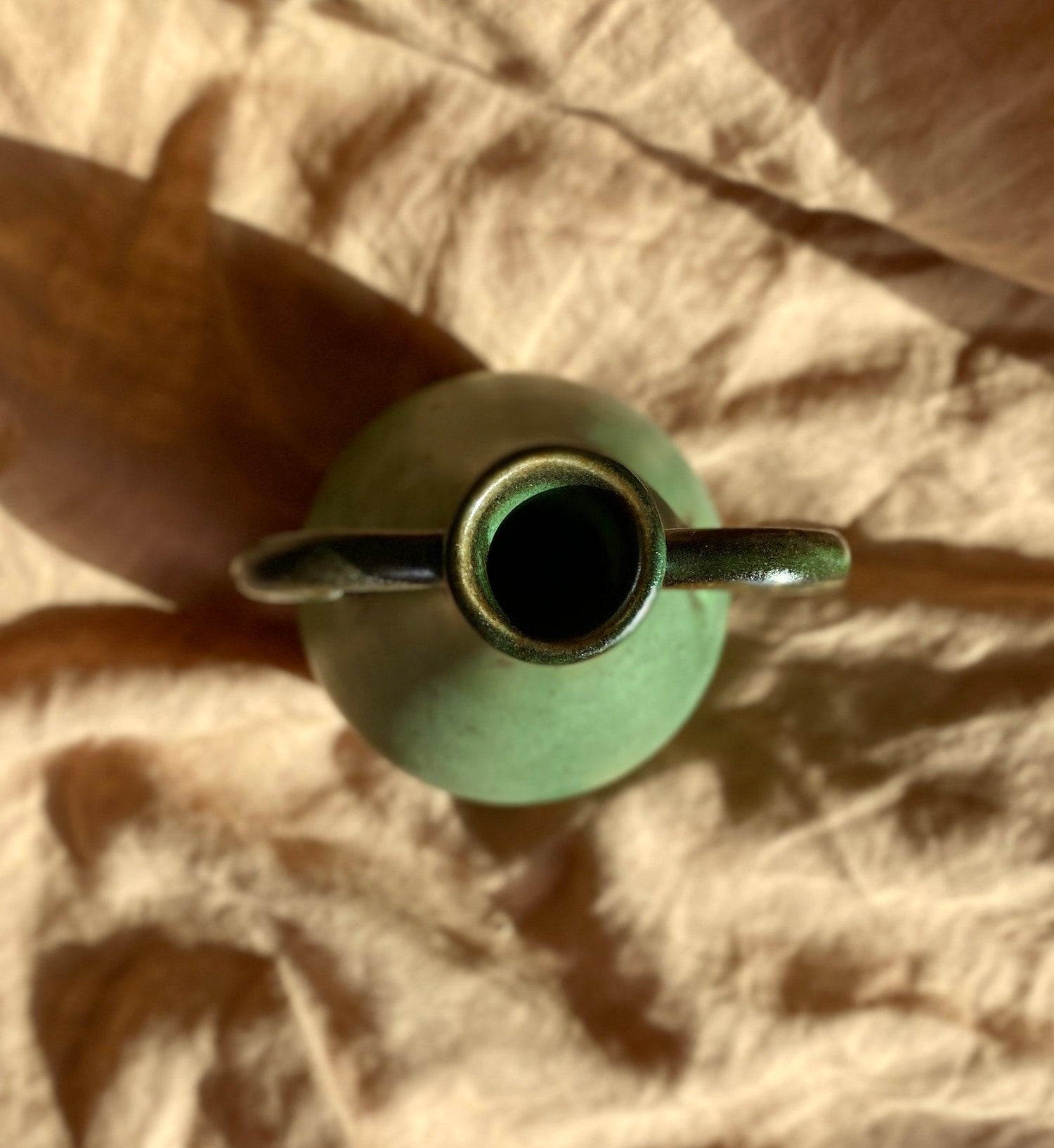 Green decorative bottle with handles No. 15 - Dana Chieco Studio