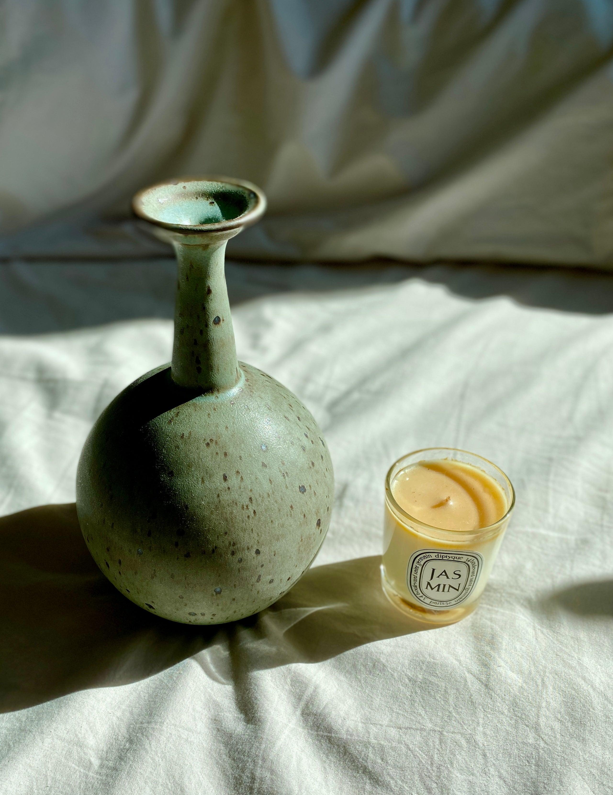Blue speckled bottle-neck vase No. 9 - Dana Chieco Studio