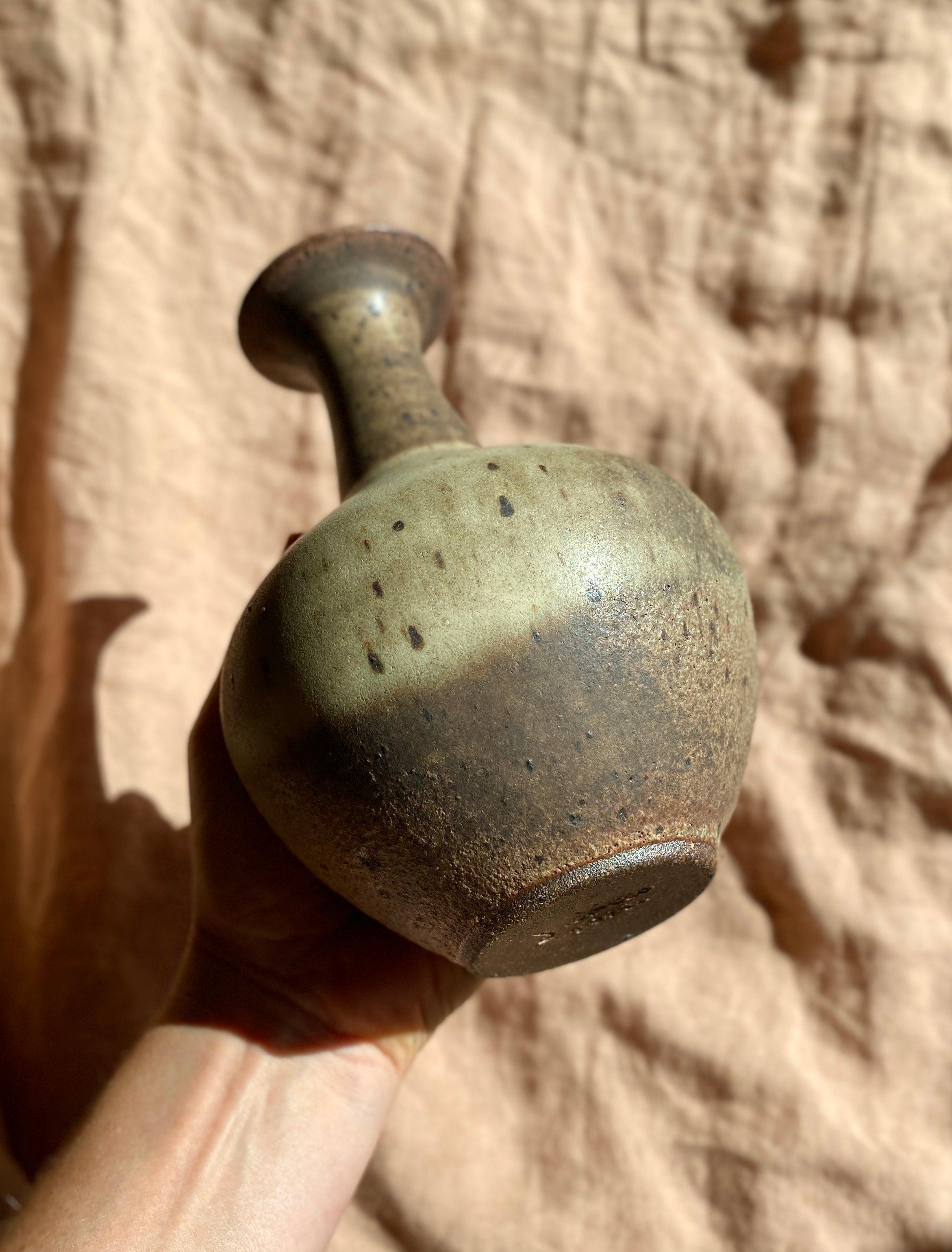 Muted white speckled red clay vase with flared bottle-neck - Dana Chieco Studio