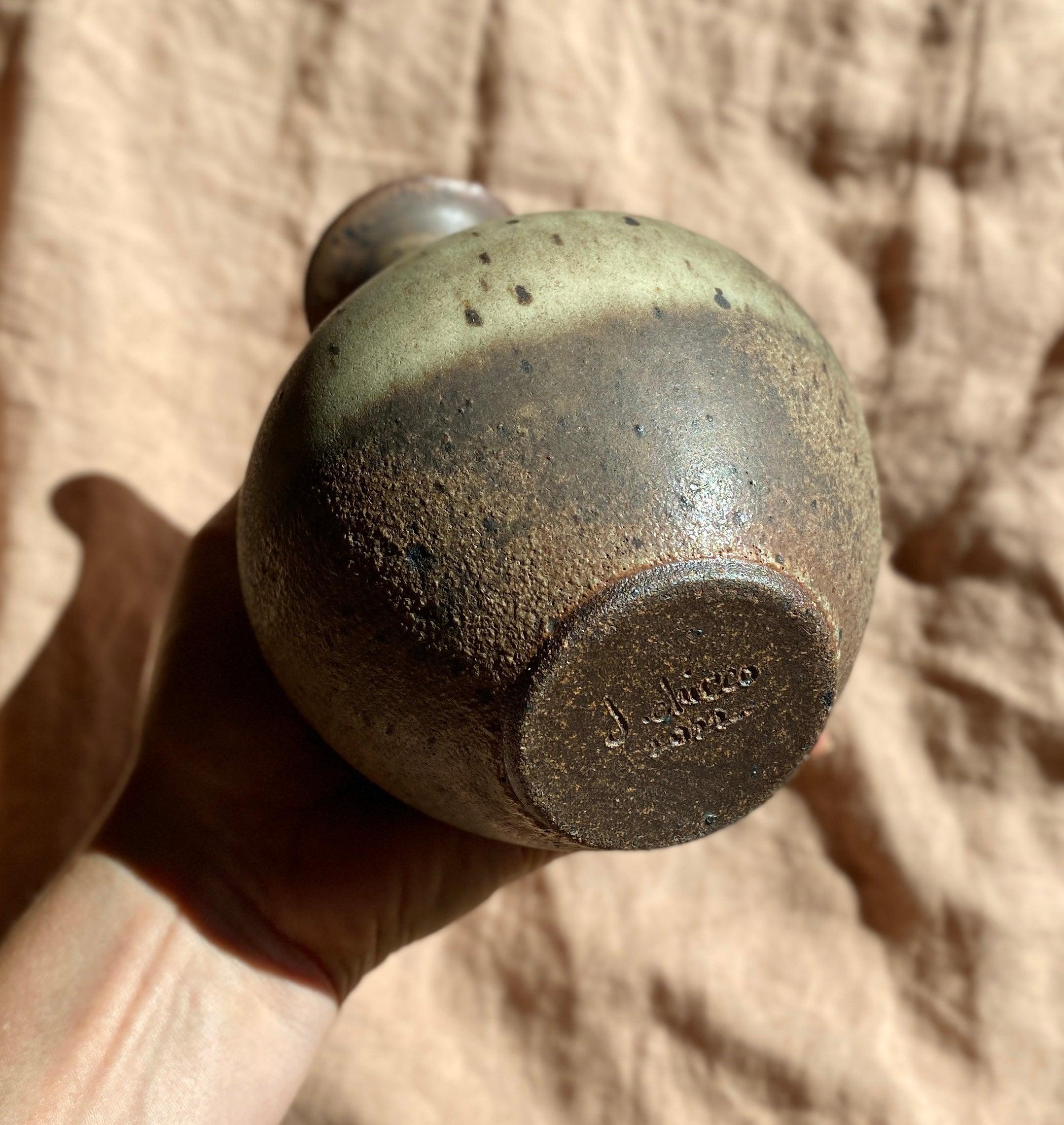 Muted white speckled red clay vase with flared bottle-neck - Dana Chieco Studio