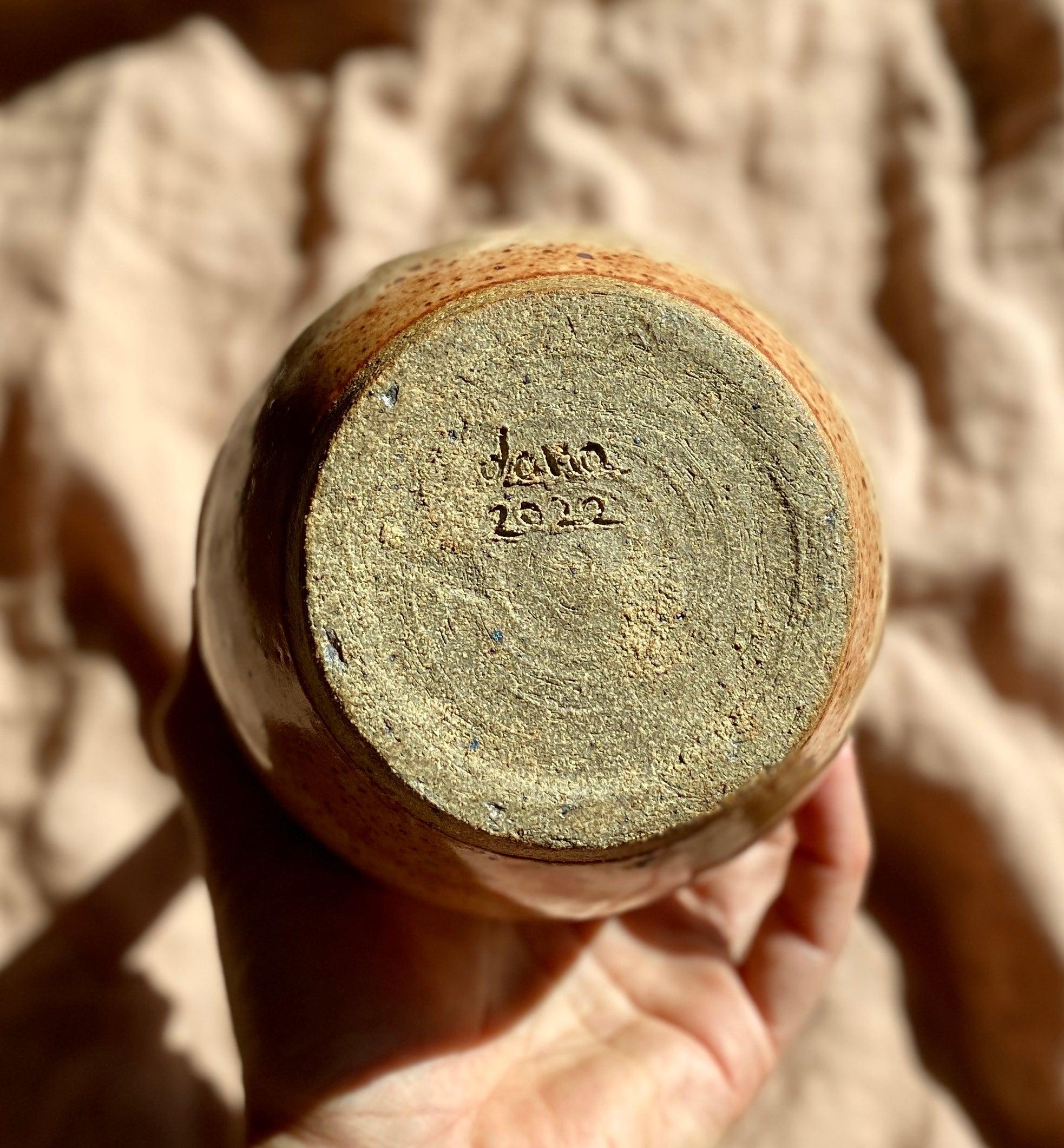 Shino speckled wide bottle-neck vase No. 8 - Dana Chieco Studio