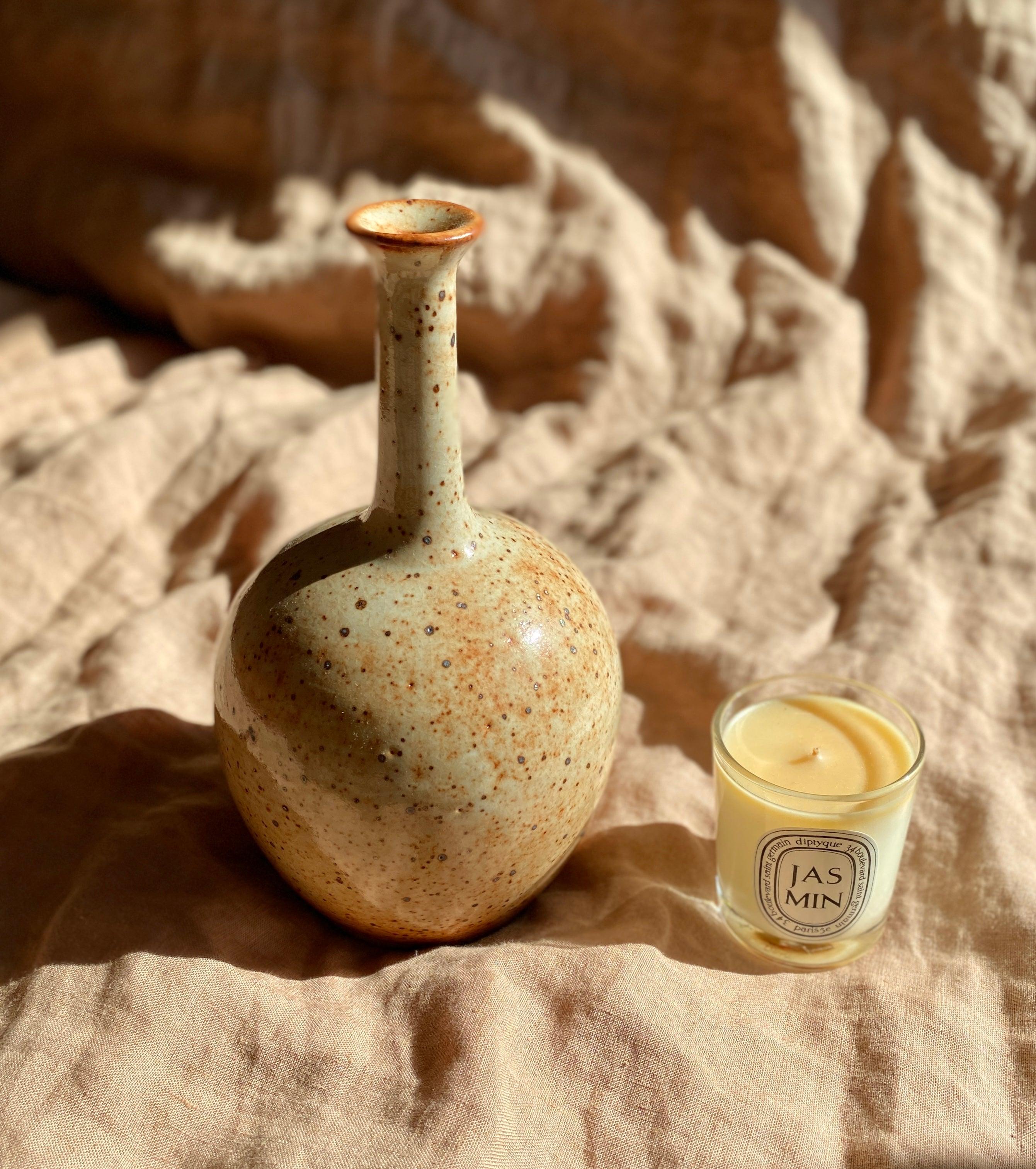 Shino speckled wide bottle-neck vase No. 8 - Dana Chieco Studio
