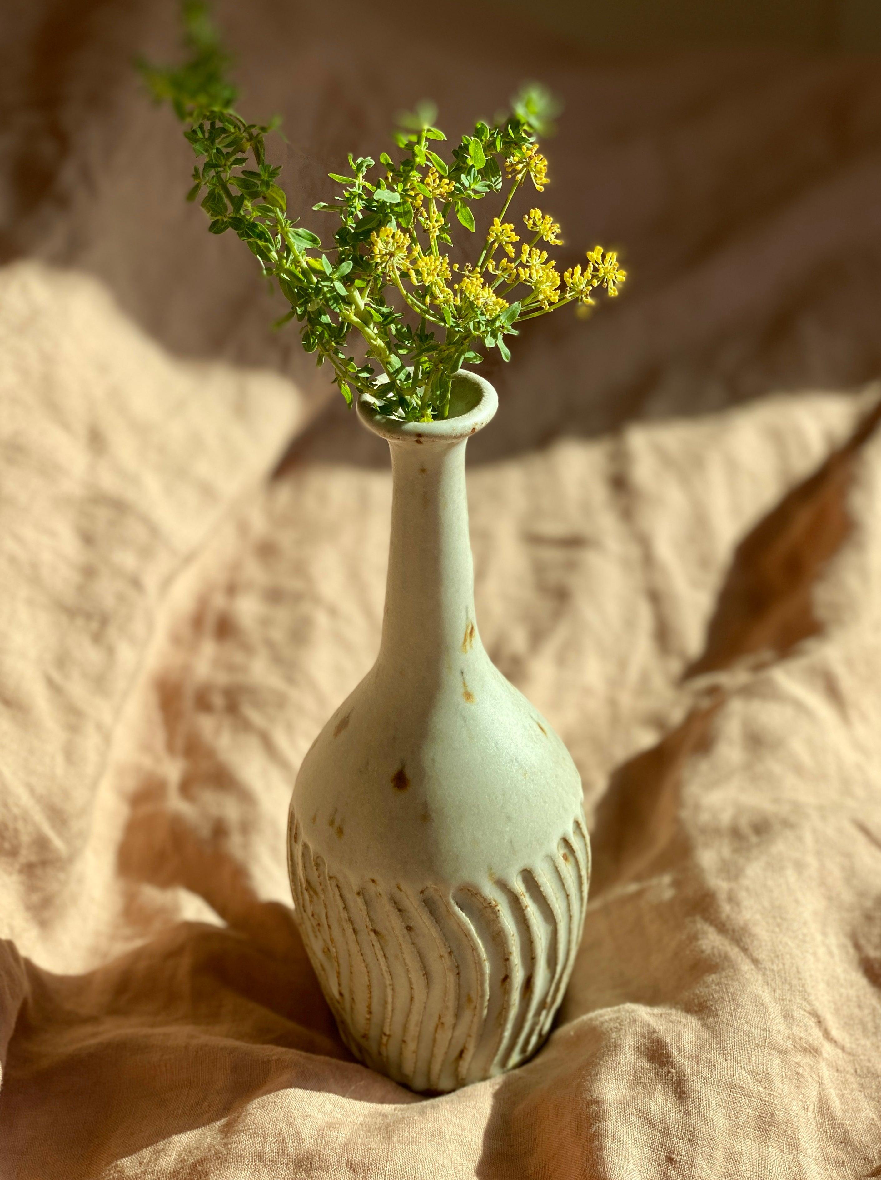 Matte white carved speckled decorative bottle No. 6 - Dana Chieco Studio