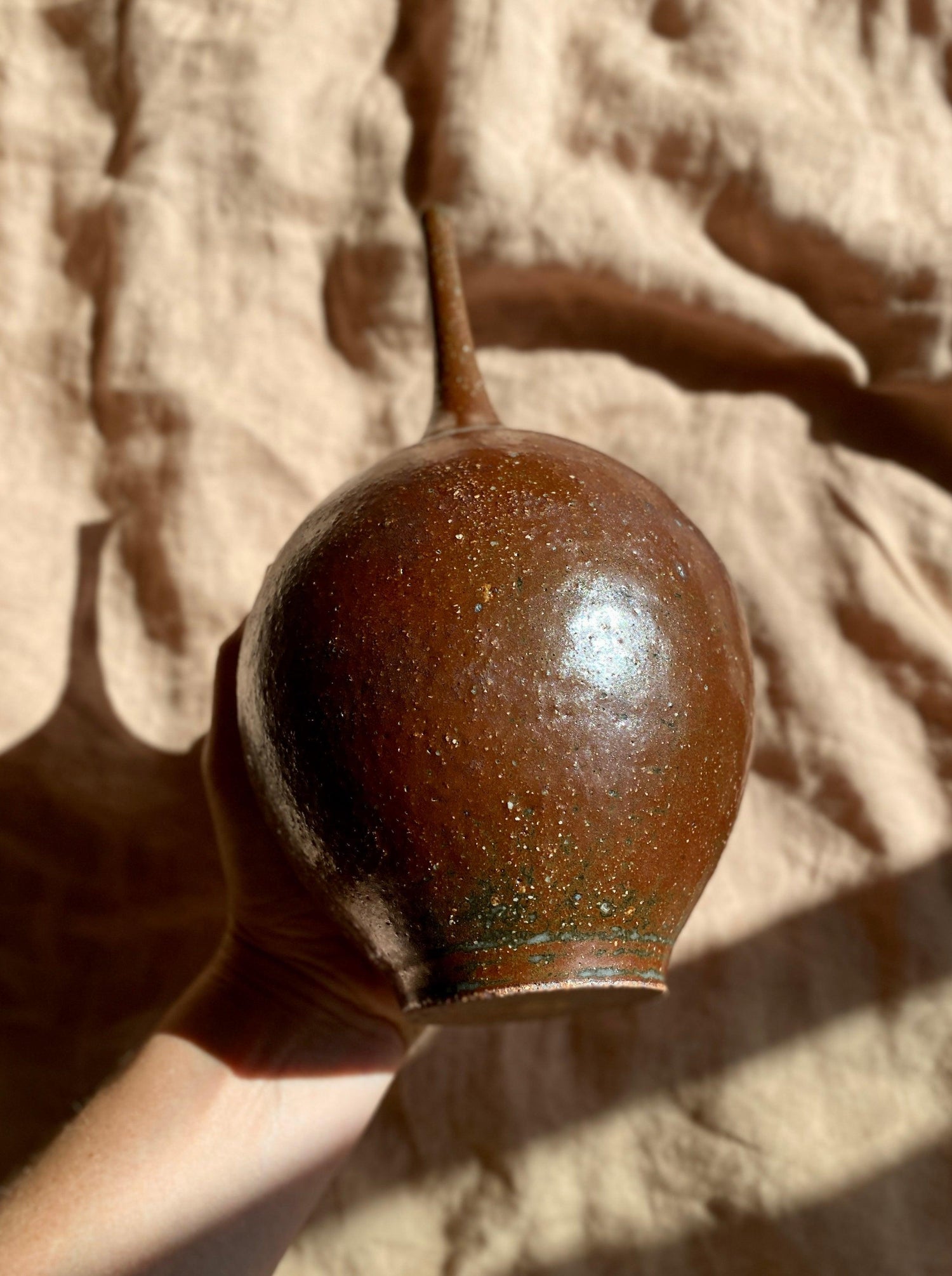 Celadon skinny neck vase made with red clay - Dana Chieco Studio