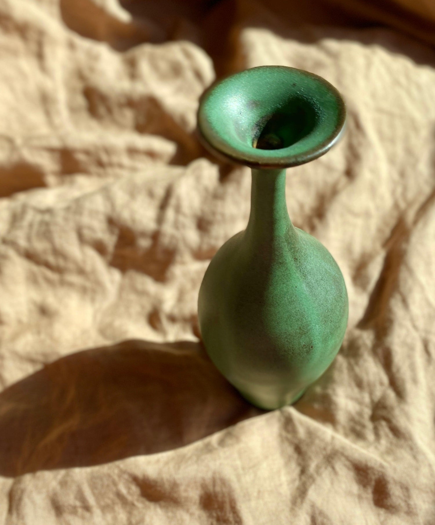Green decorative bottle with flared-neck No. 1 - Dana Chieco Studio