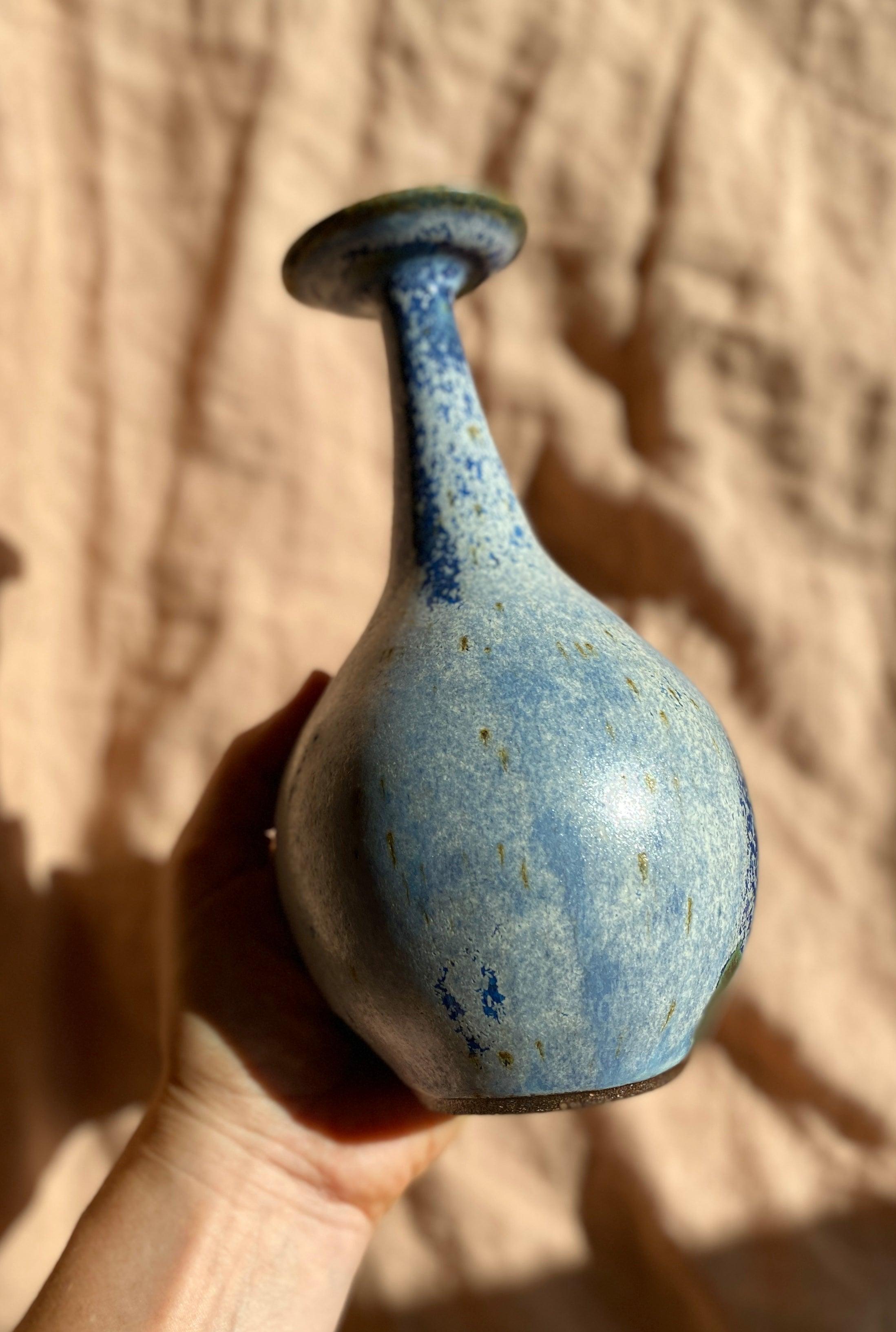 Frosty blue wide-flared bottle vase - Dana Chieco Studio
