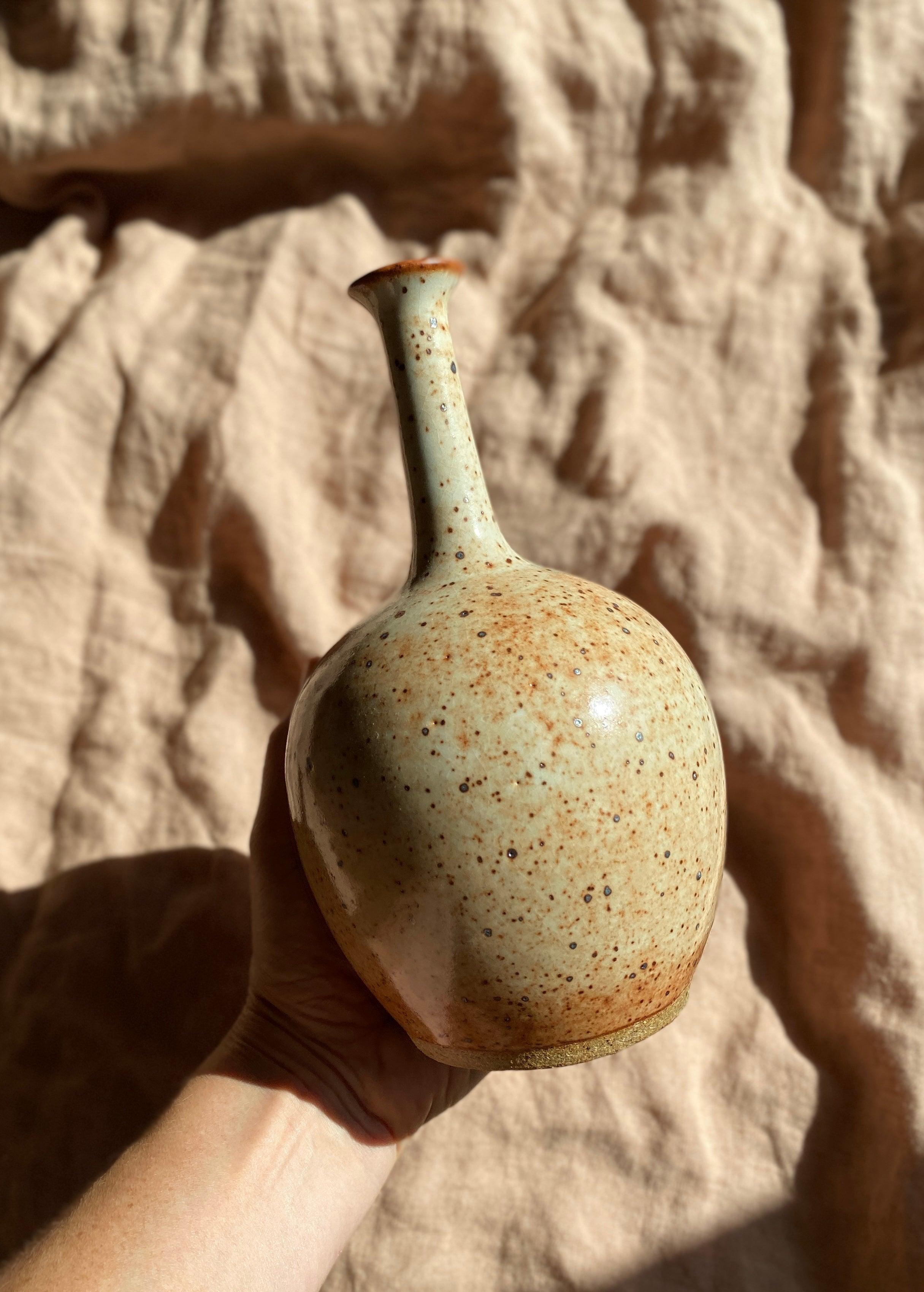 Shino speckled wide bottle-neck vase No. 8 - Dana Chieco Studio