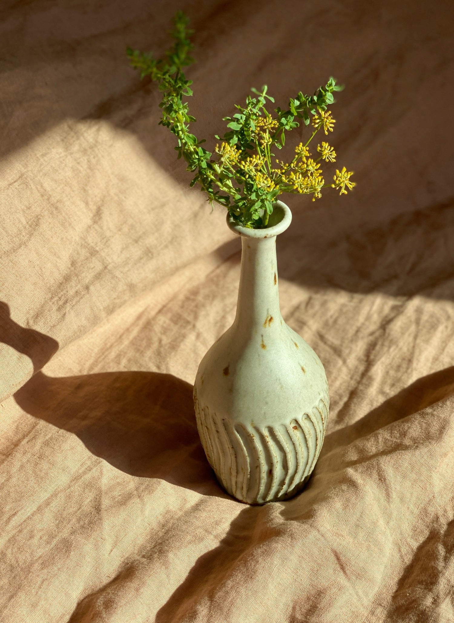 Matte white carved speckled decorative bottle No. 6 - Dana Chieco Studio