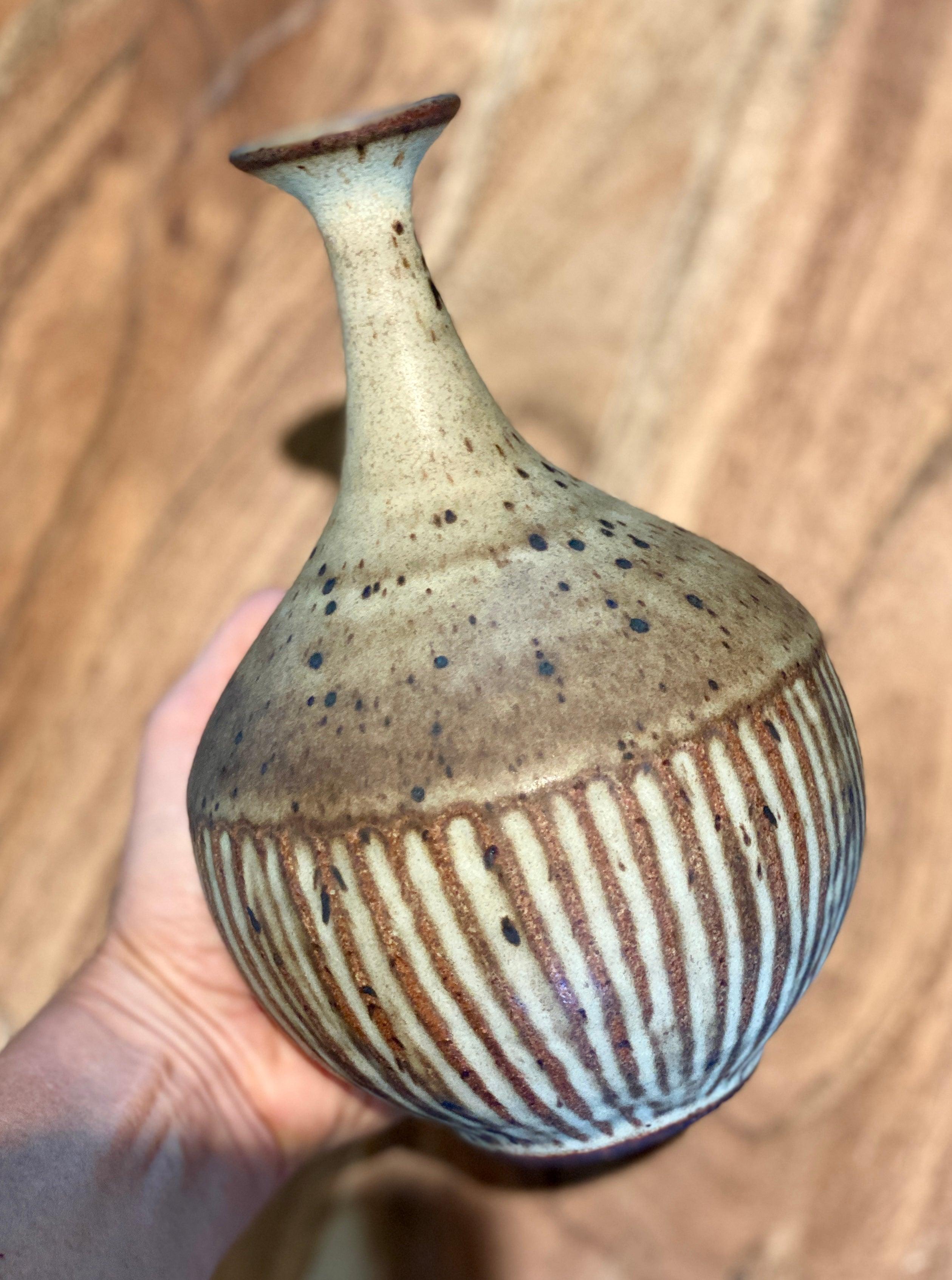 Matte white carved decorative bottle No. 1 - Dana Chieco Studio