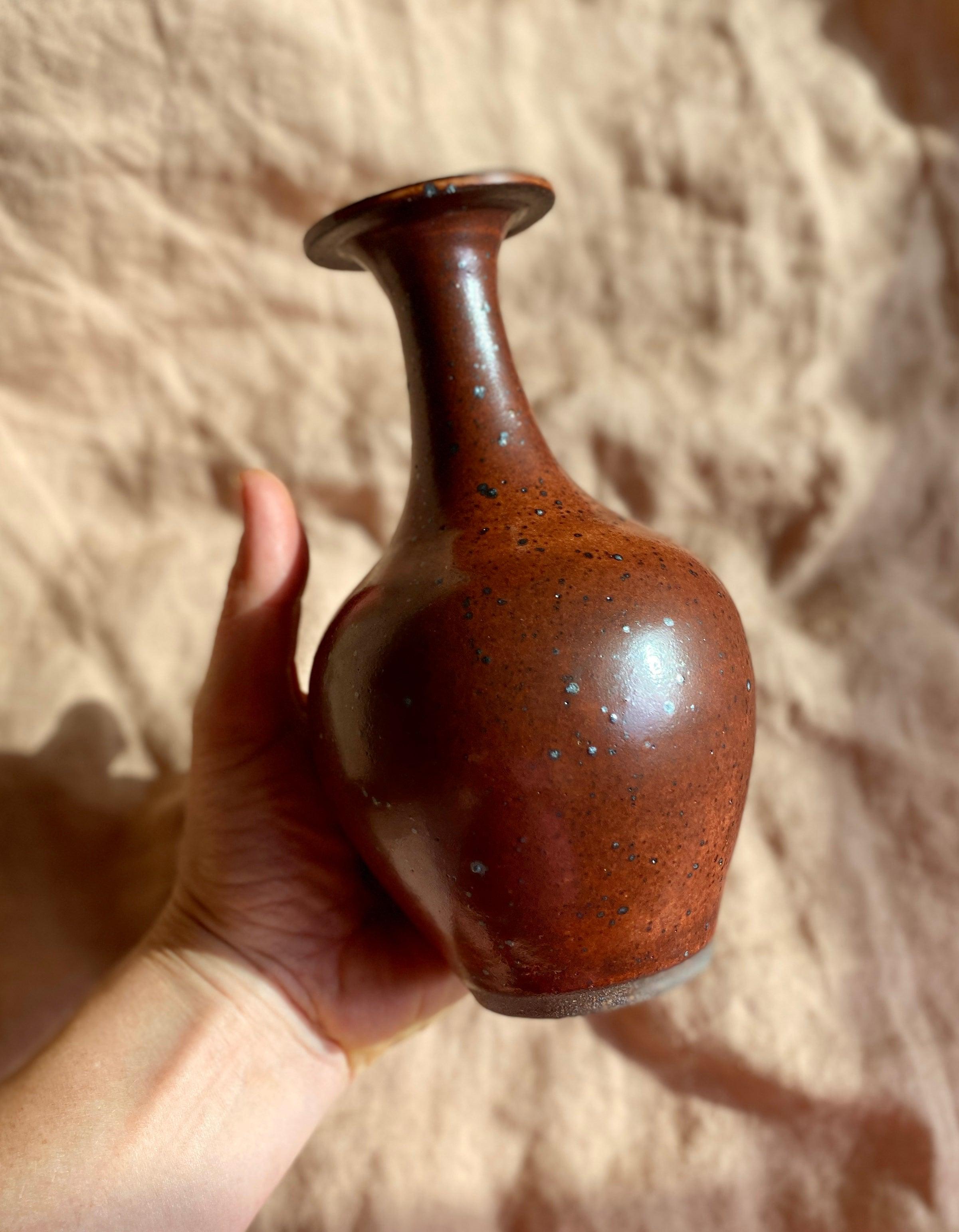 Dark shino speckled flared-neck bottle No. 2 - Dana Chieco Studio
