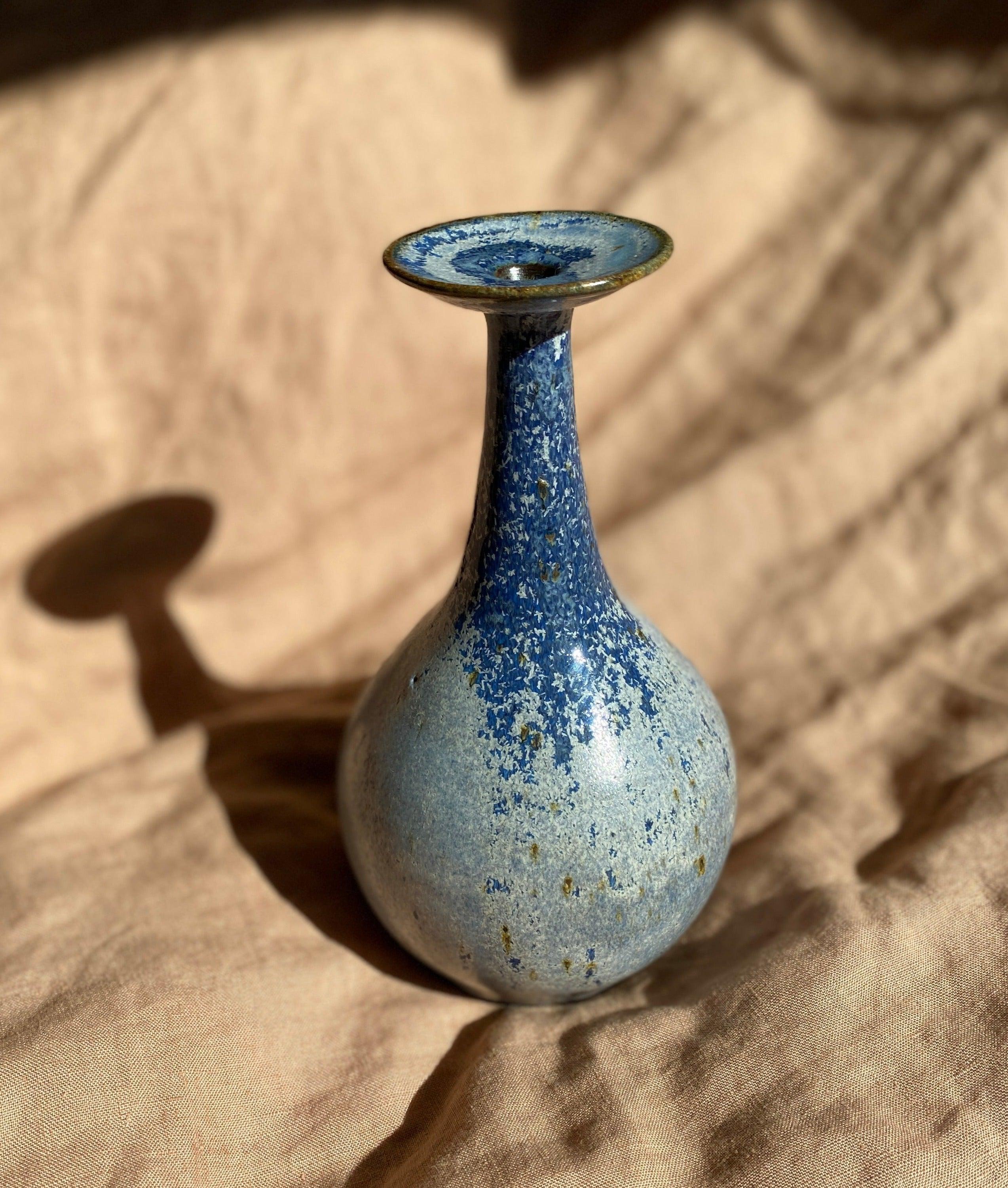 Frosty blue wide-flared bottle vase - Dana Chieco Studio