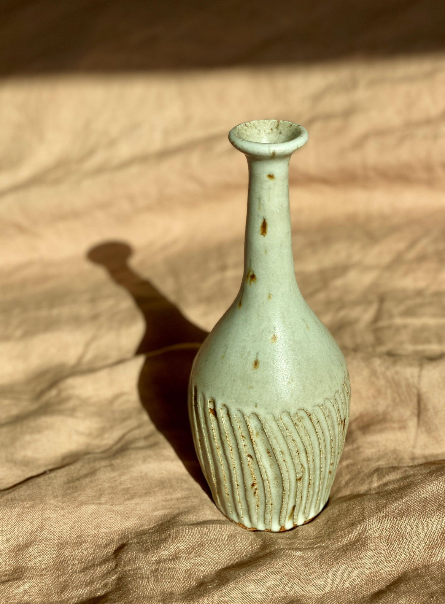 Matte white carved speckled decorative bottle No. 6 - Dana Chieco Studio