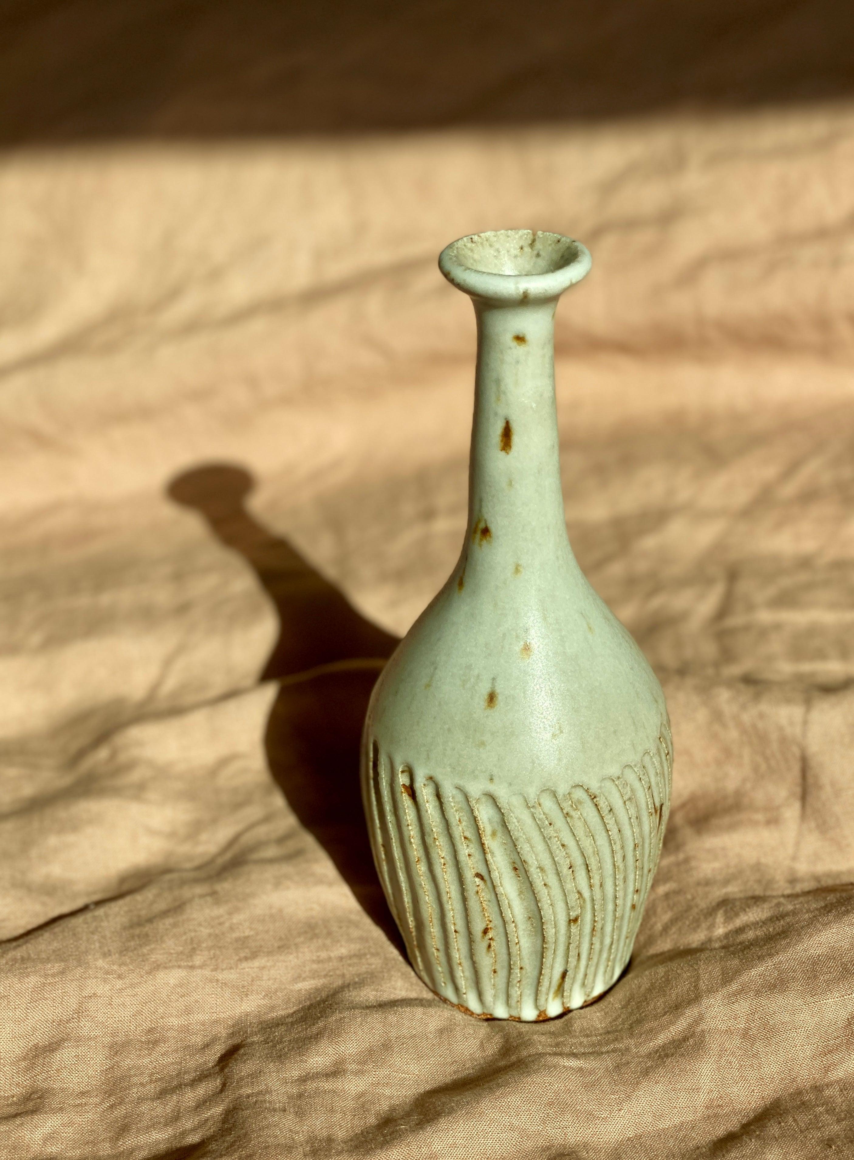 Matte white carved speckled decorative bottle No. 6 - Dana Chieco Studio