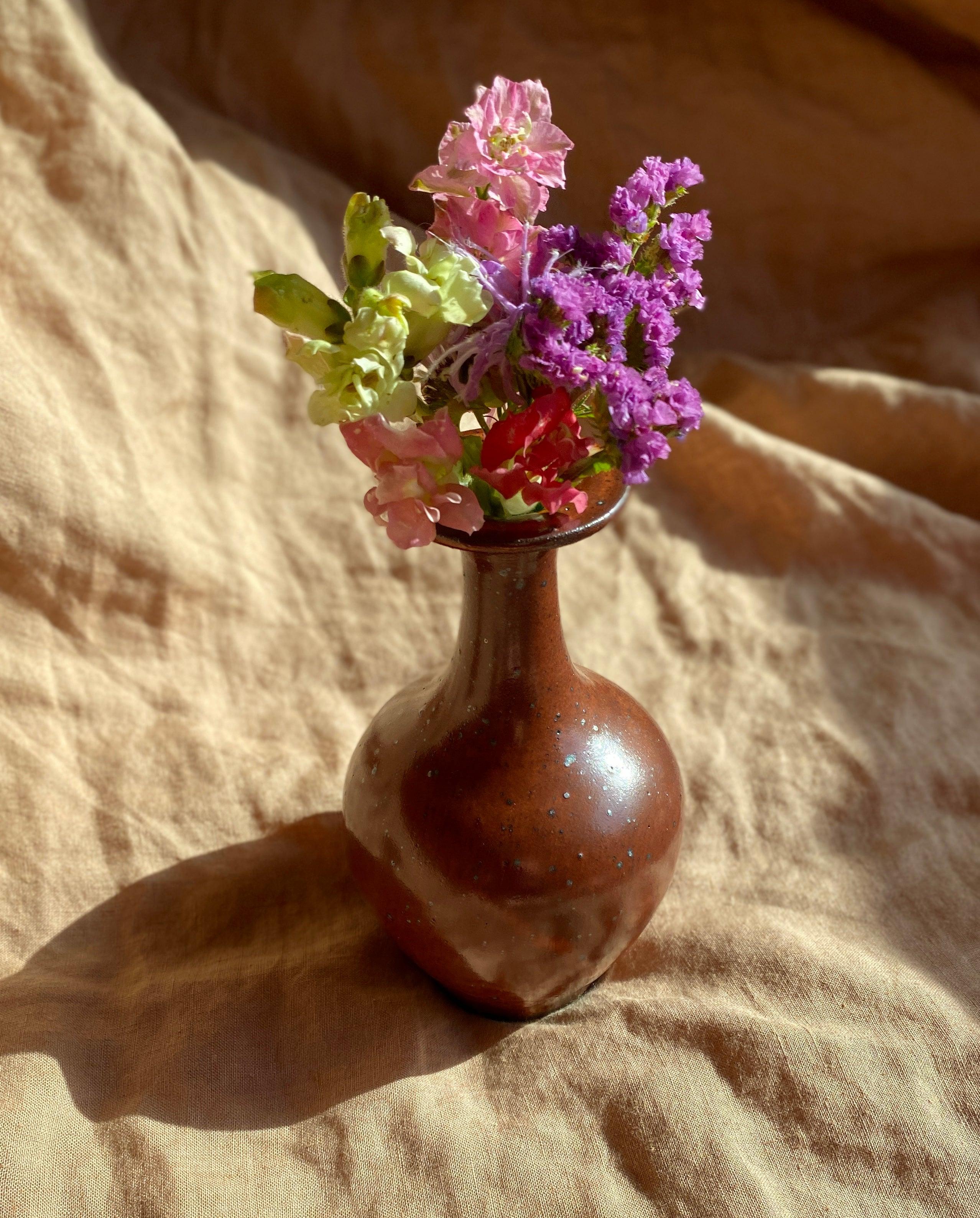 Dark shino speckled flared-neck bottle No. 2 - Dana Chieco Studio