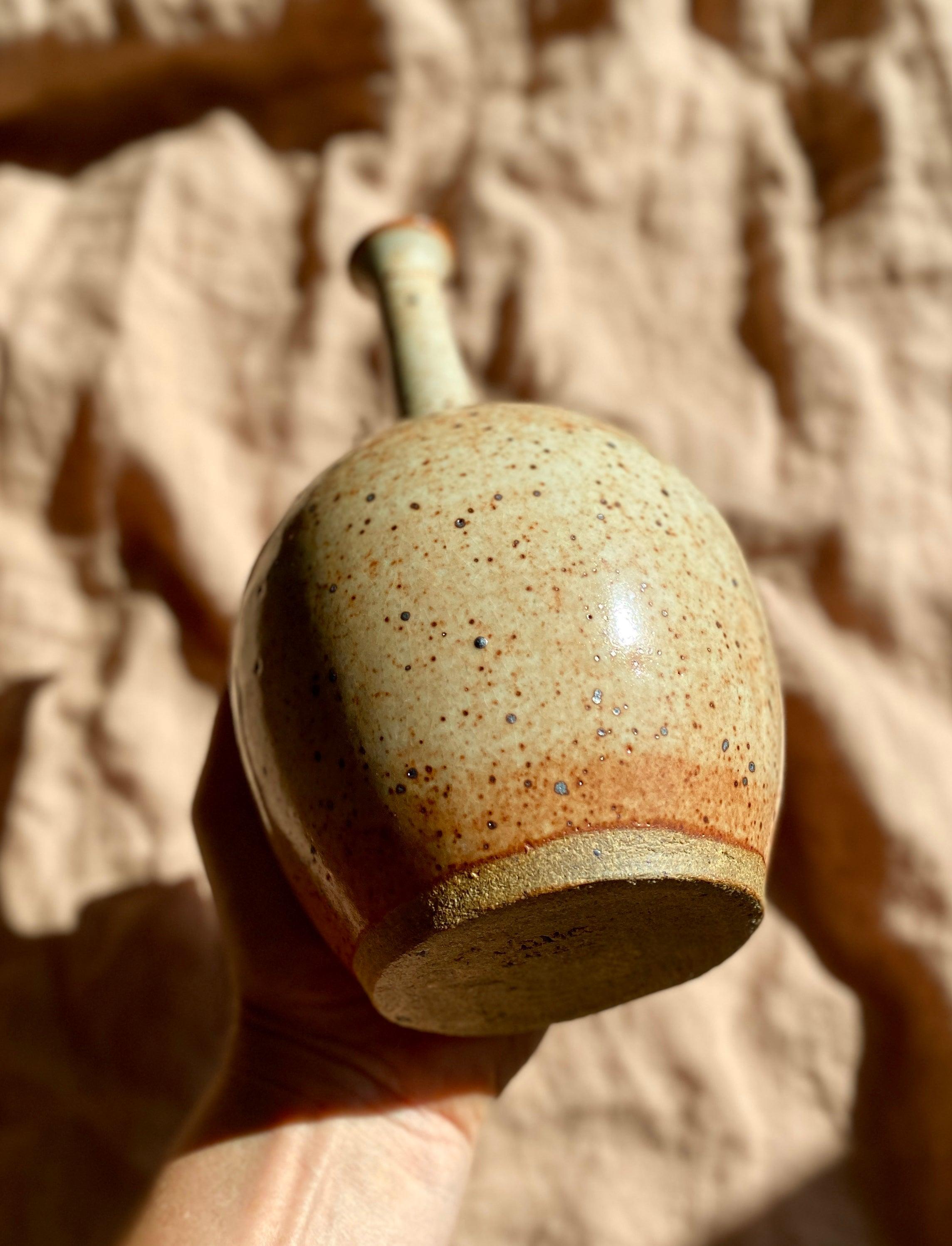 Shino speckled wide bottle-neck vase No. 8 - Dana Chieco Studio