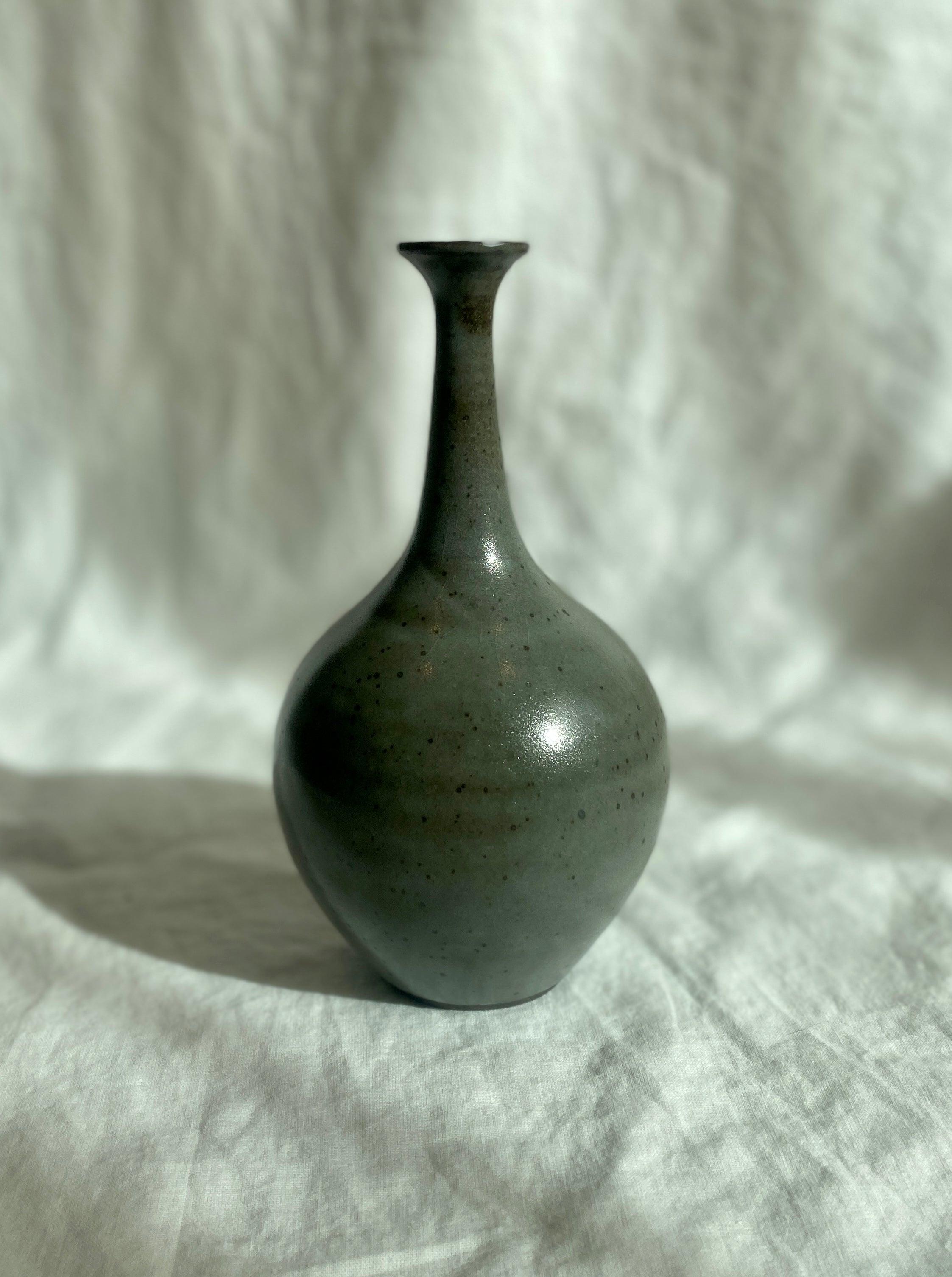 Black clay bottleneck with celadon no. 3 - Dana Chieco Studio