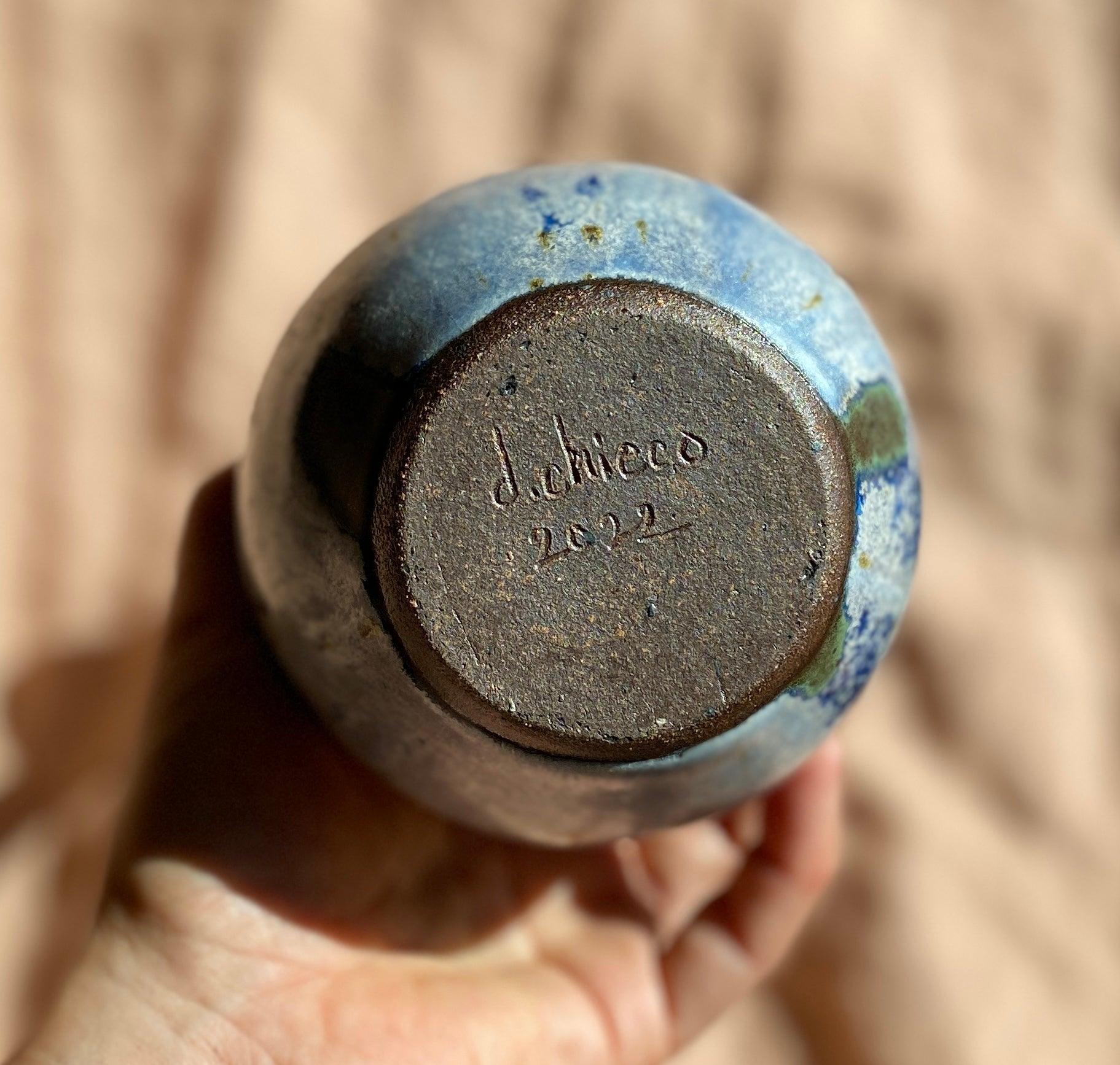 Frosty blue wide-flared bottle vase - Dana Chieco Studio