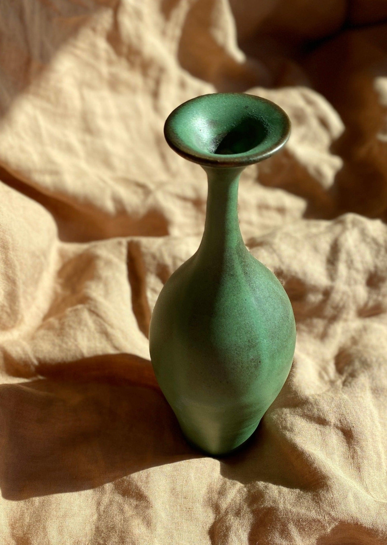 Green decorative bottle with flared-neck No. 1 - Dana Chieco Studio