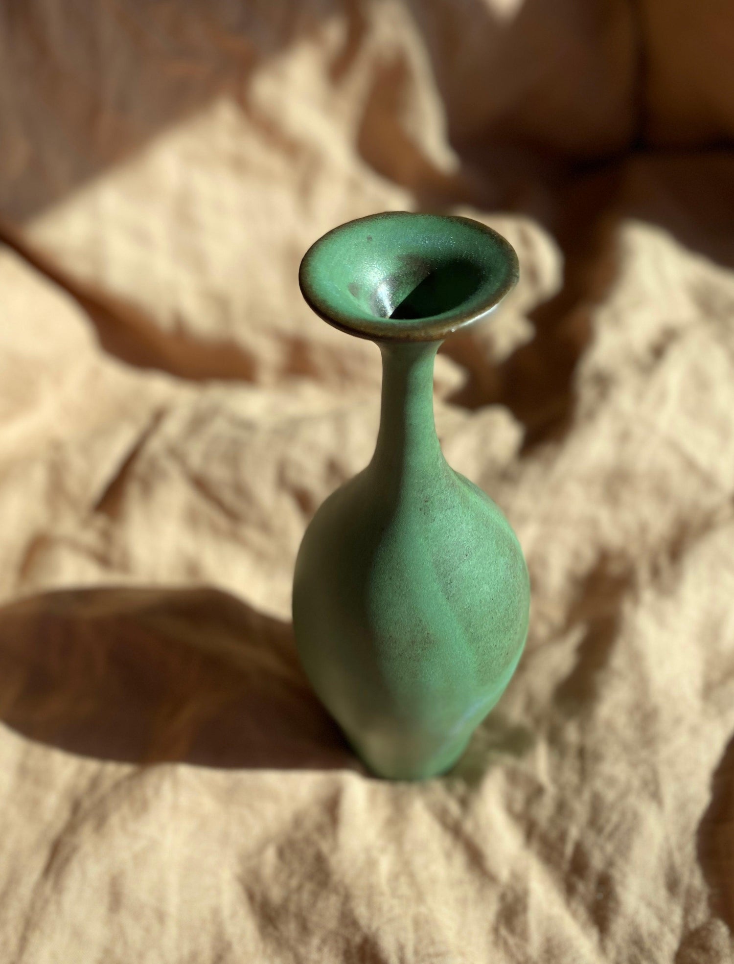 Green decorative bottle with flared-neck No. 1 - Dana Chieco Studio