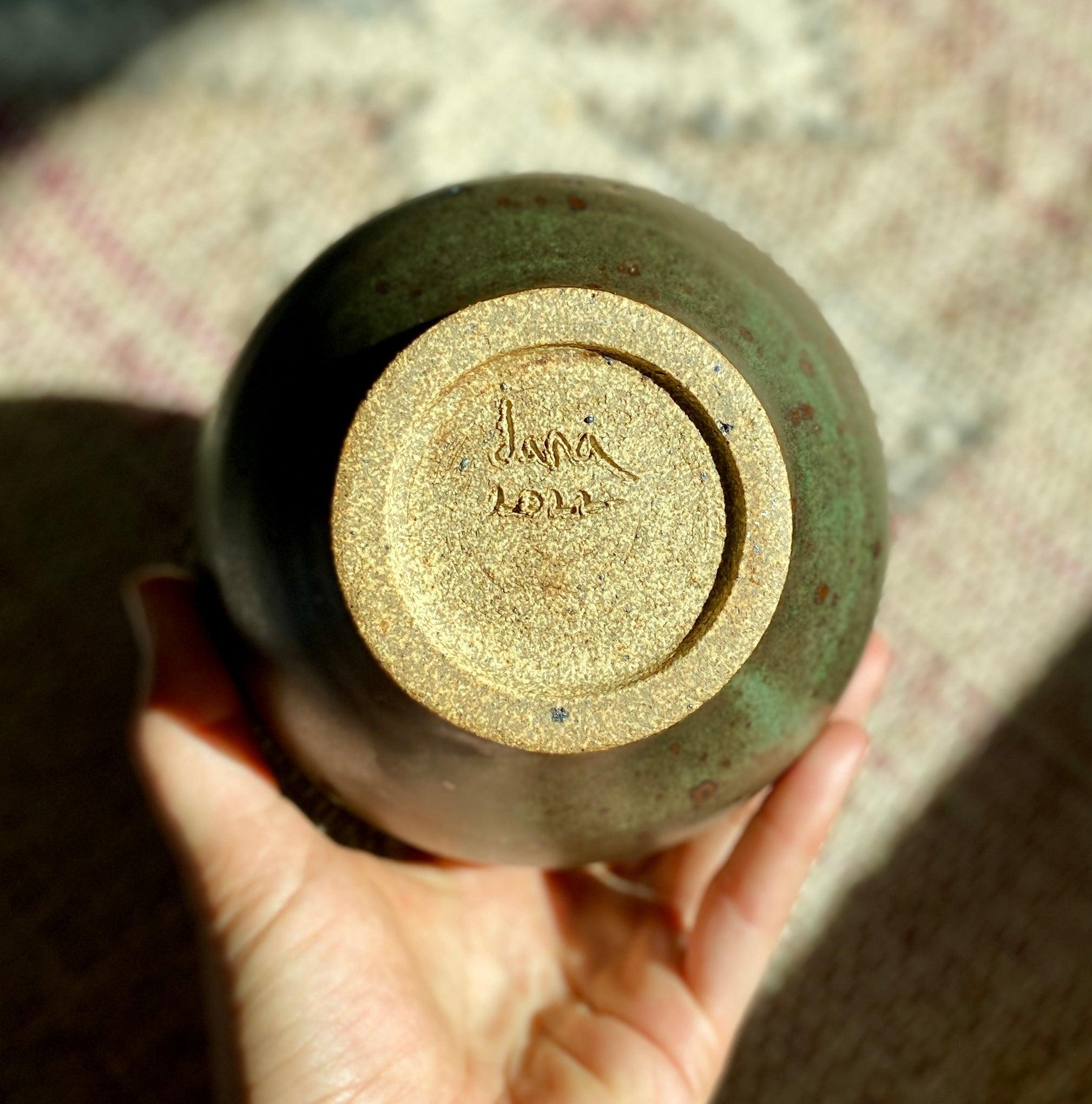 Green wide vase with bottle neck No. 2 - Dana Chieco Studio