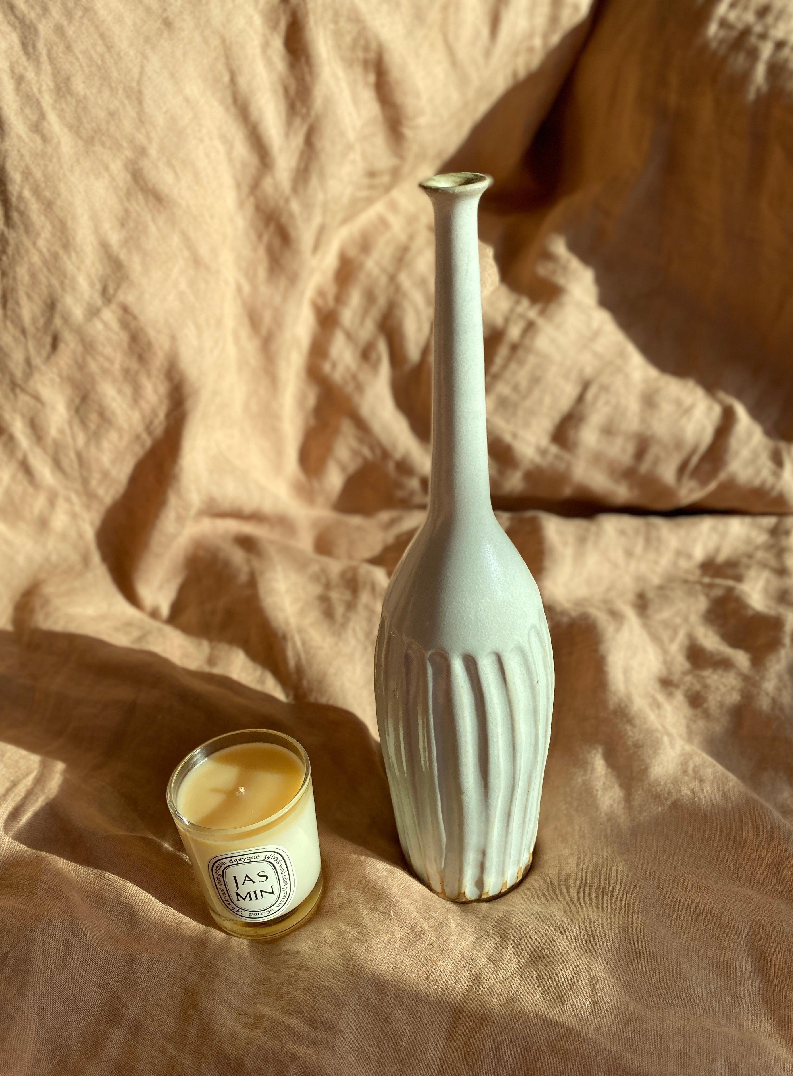 Glossy white carved tall bottle No. 9 - Dana Chieco Studio