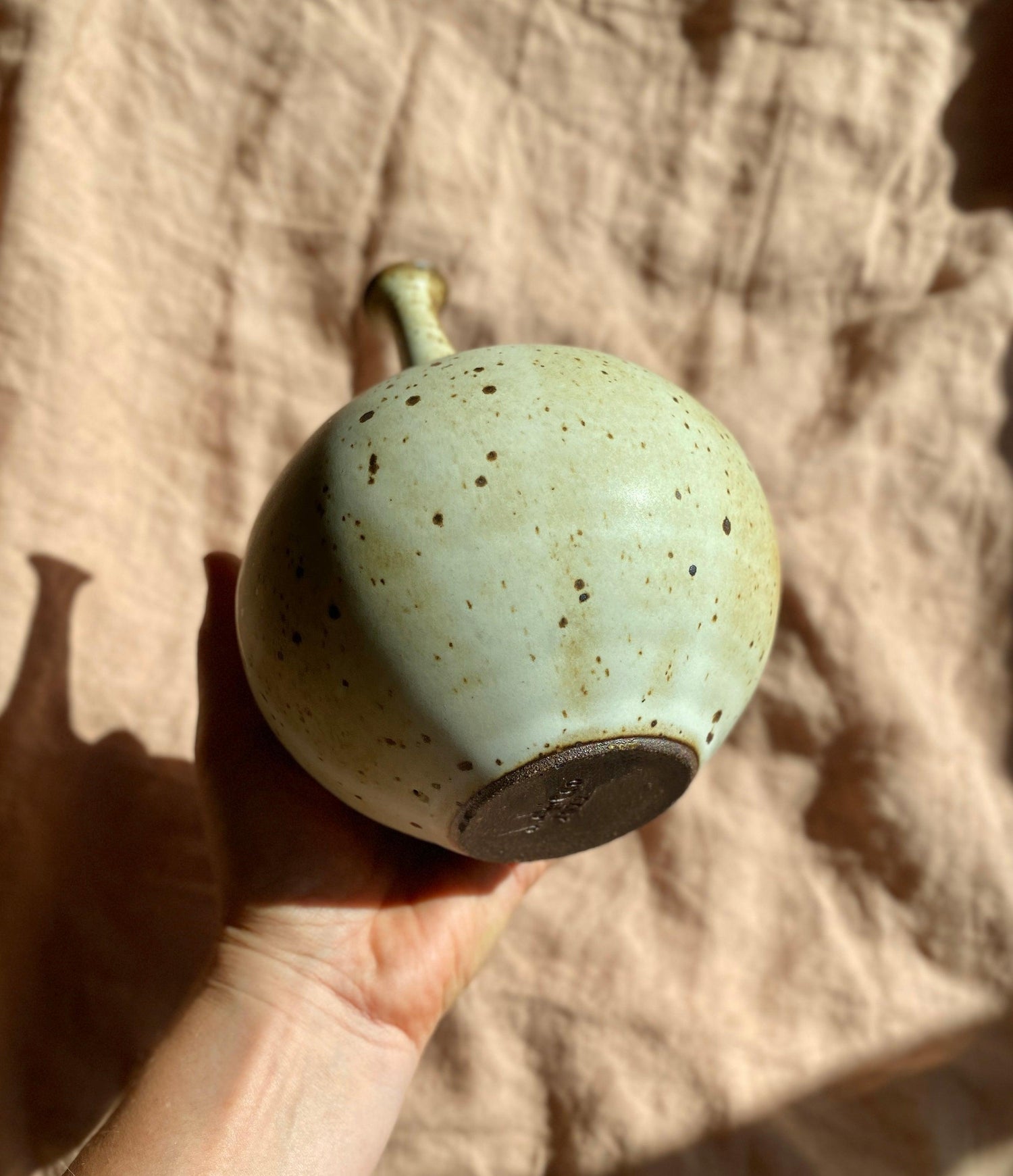 Matte white speckled wide vase with bottle-neck No. 11 - Dana Chieco Studio