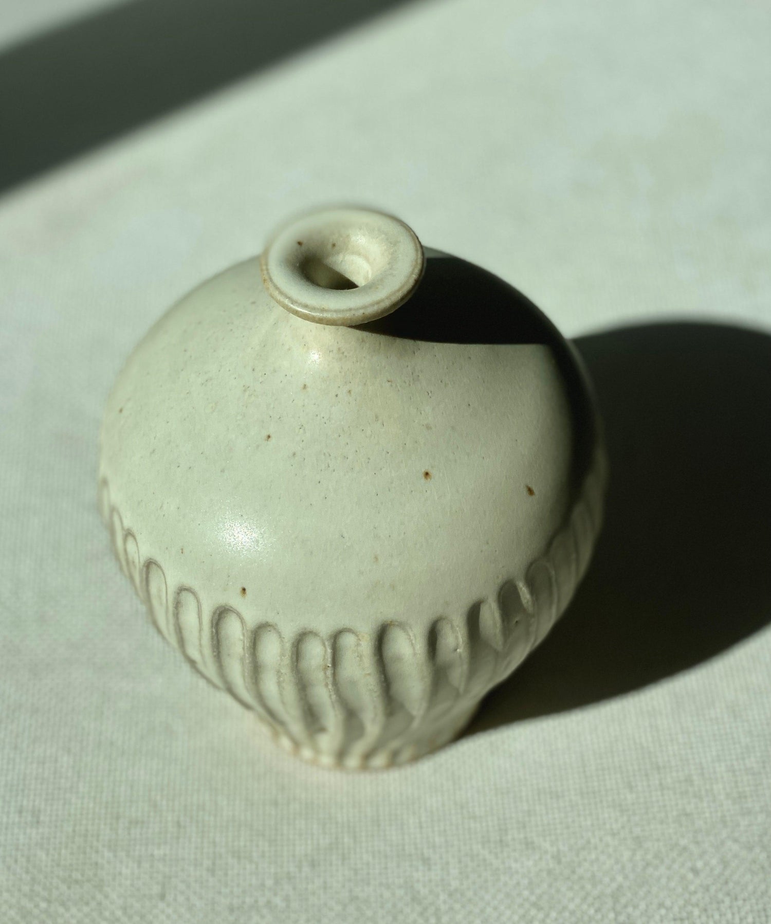 Matte white carved decorative vase No. 1 - Dana Chieco Studio