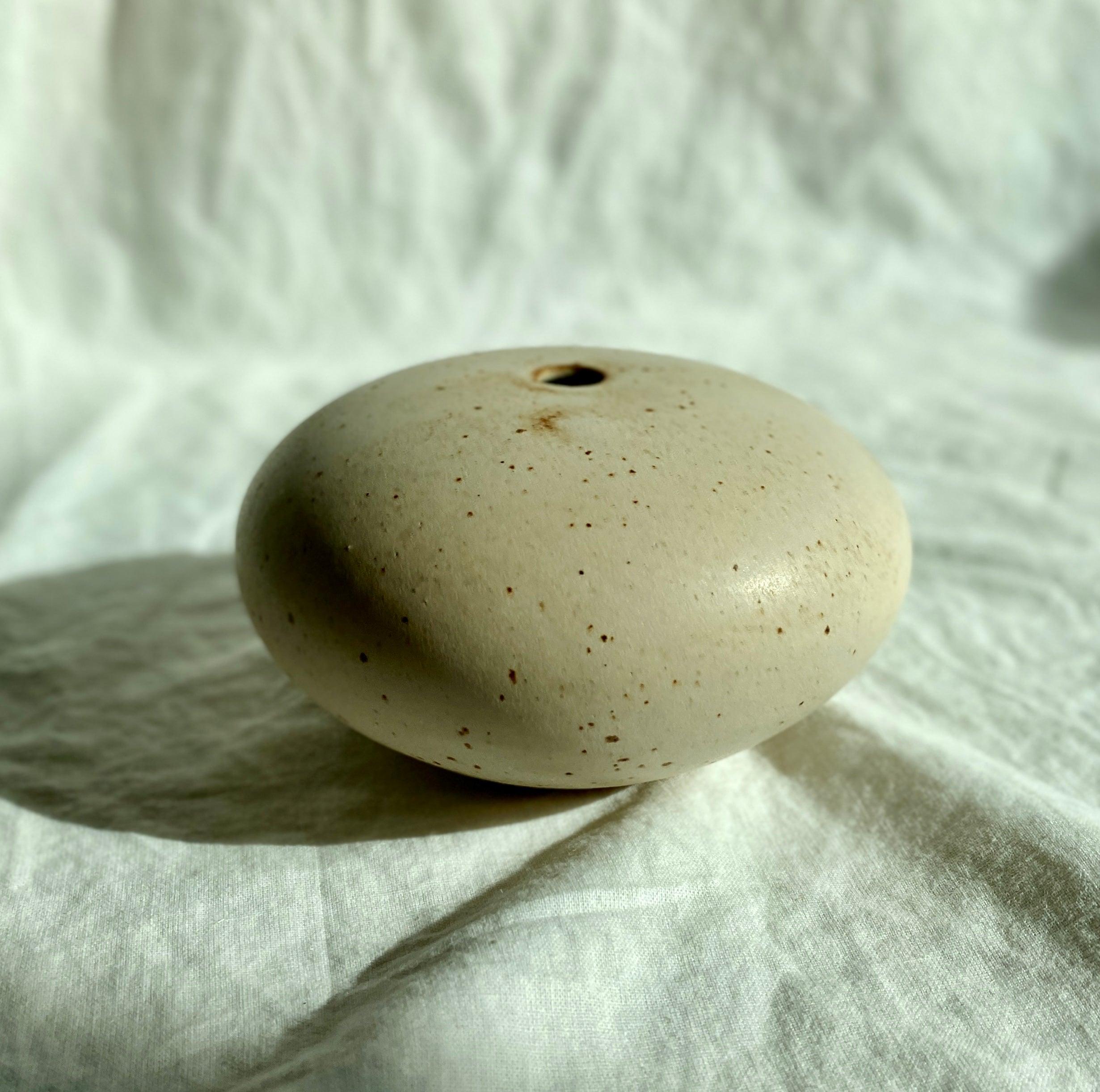 Warm satin white wide speckled vessel no. 2 - Dana Chieco Studio