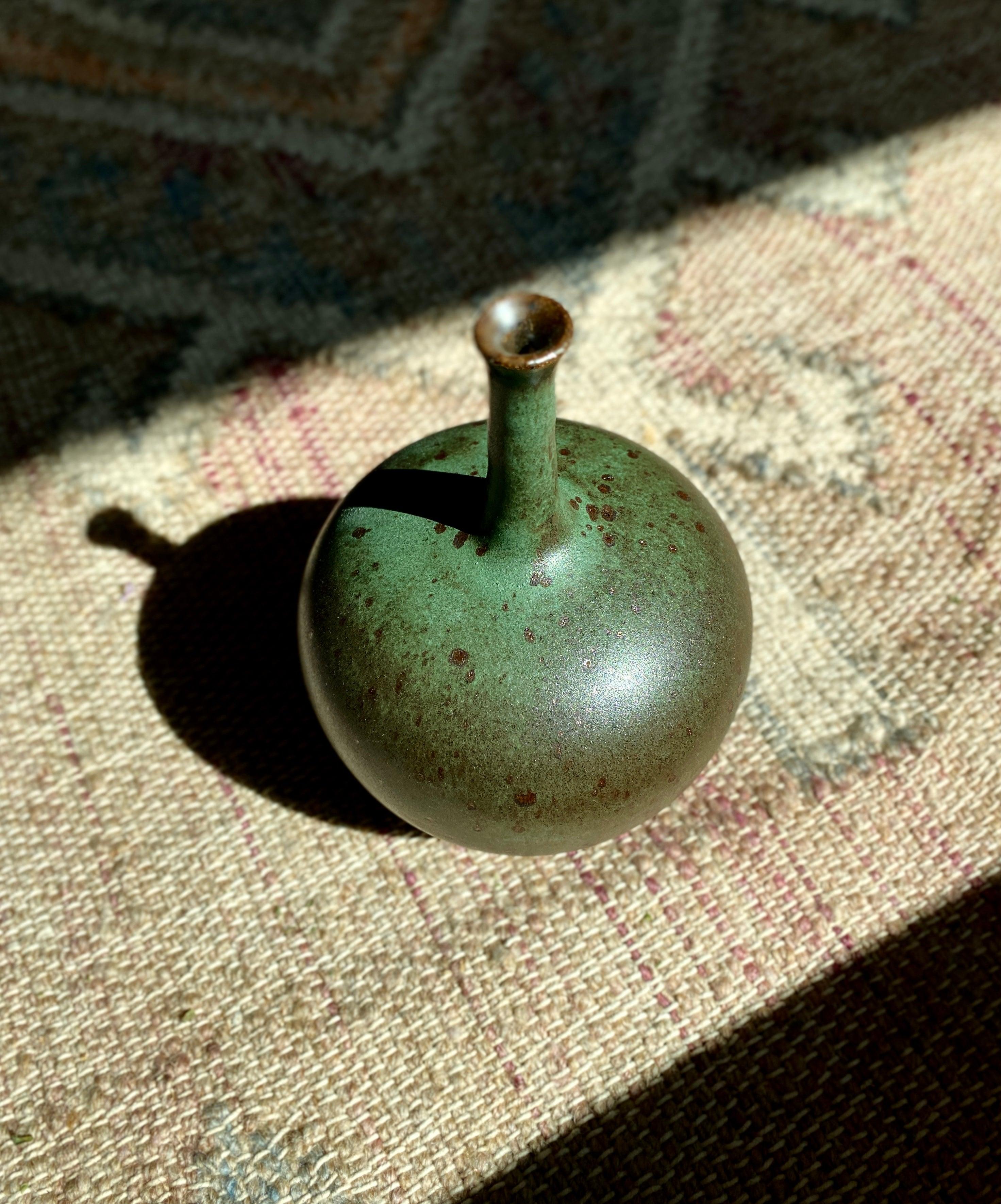 Green wide vase with bottle neck No. 2 - Dana Chieco Studio