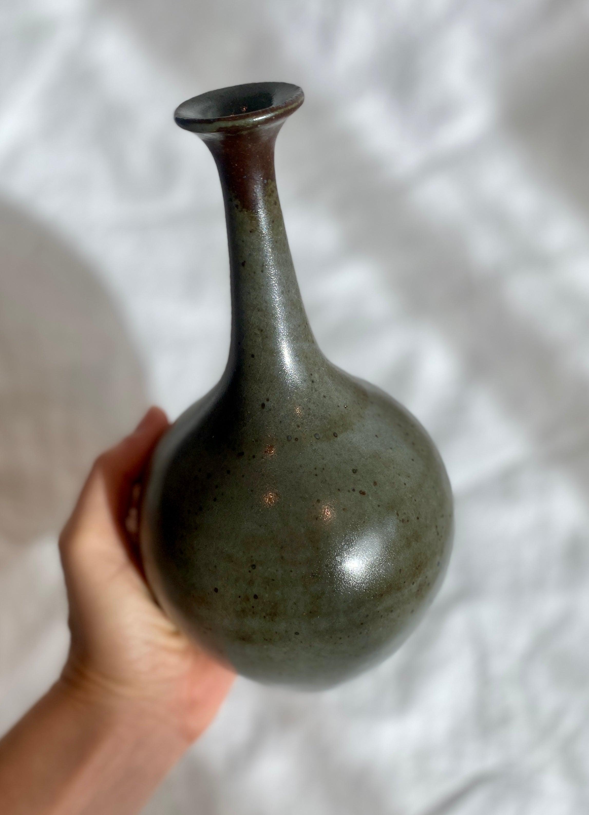 Black clay bottleneck with celadon no. 3 - Dana Chieco Studio