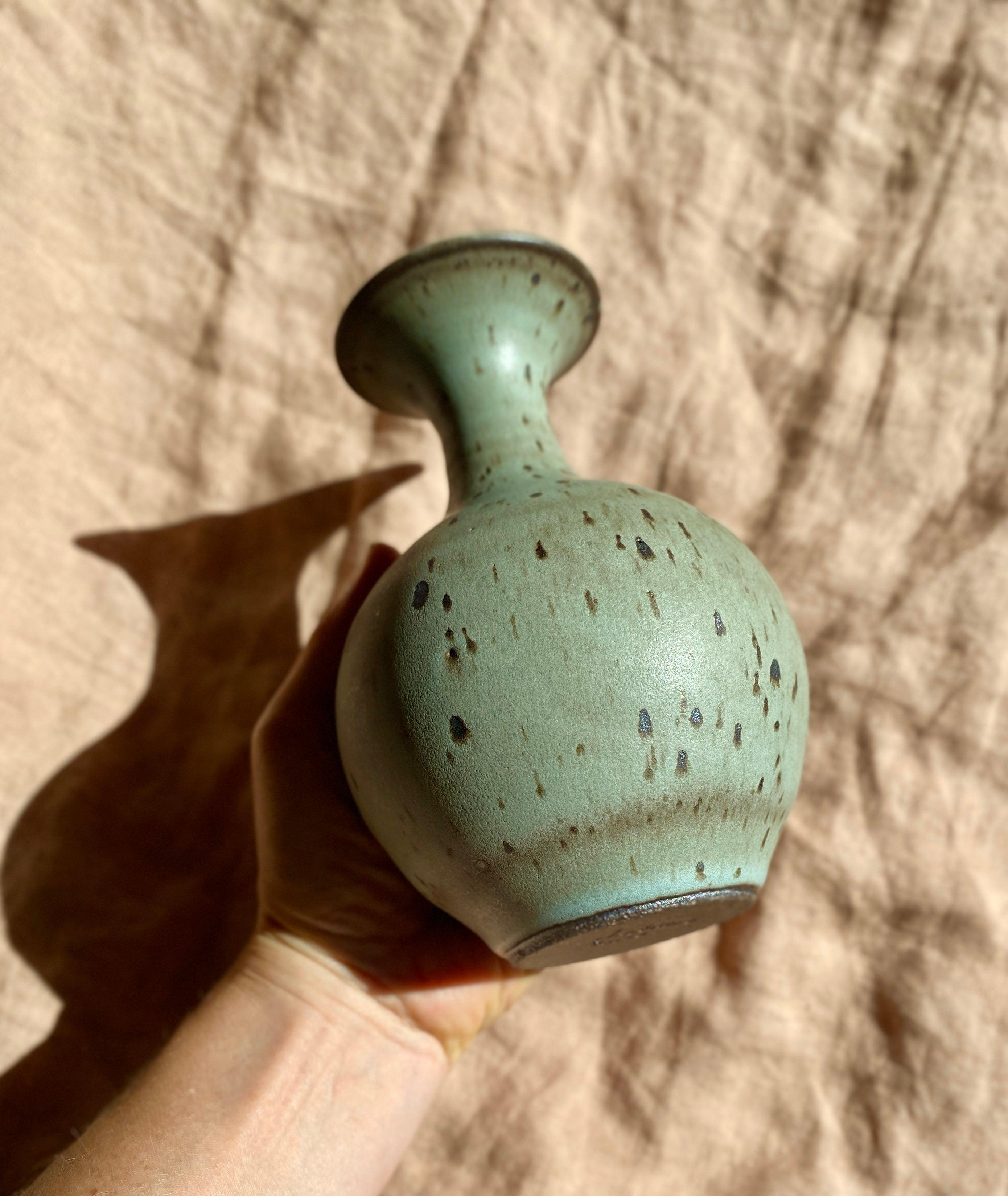 Blue speckled vase with flared bottle-neck No. 8 - Dana Chieco Studio