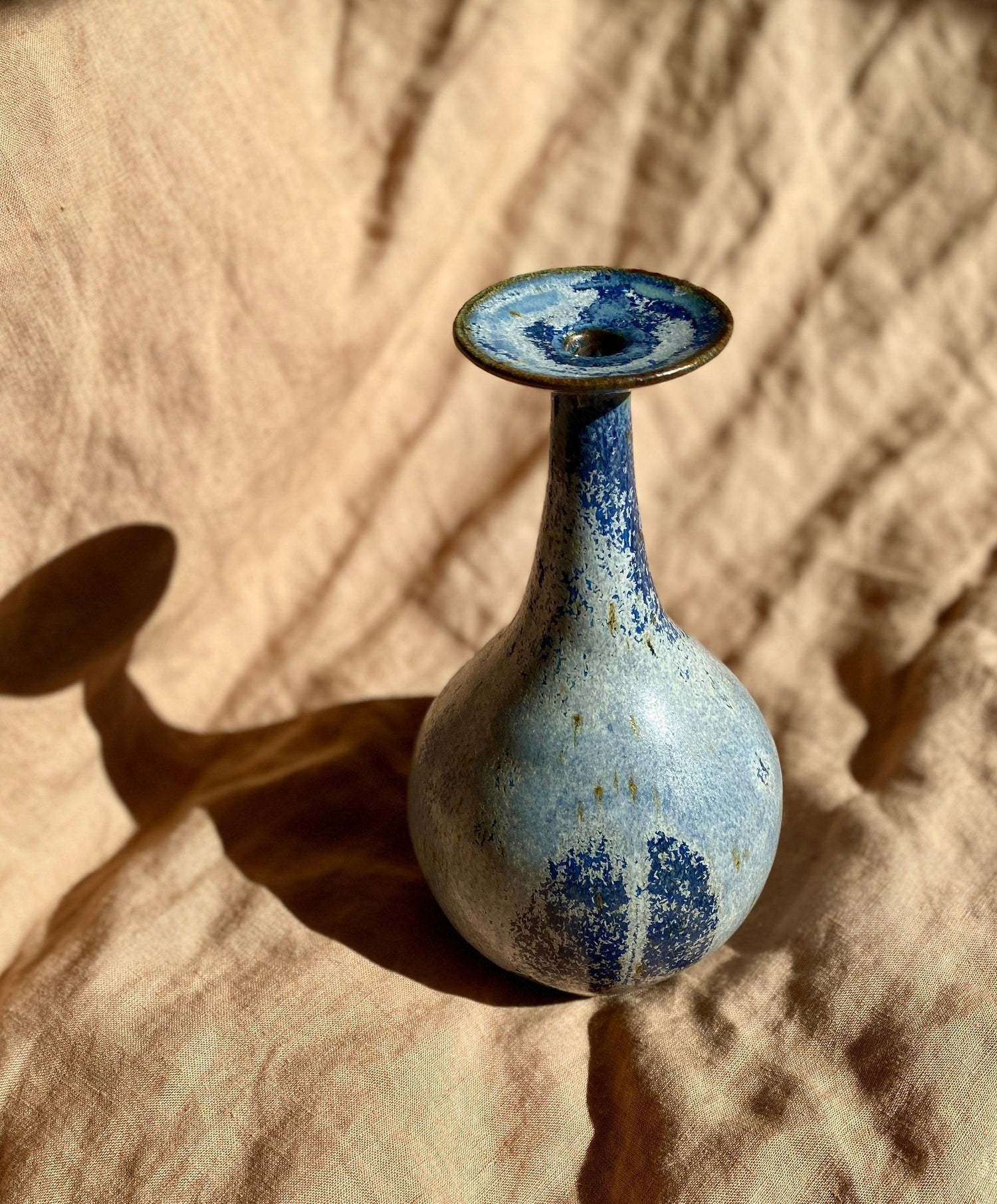 Frosty blue wide-flared bottle vase - Dana Chieco Studio