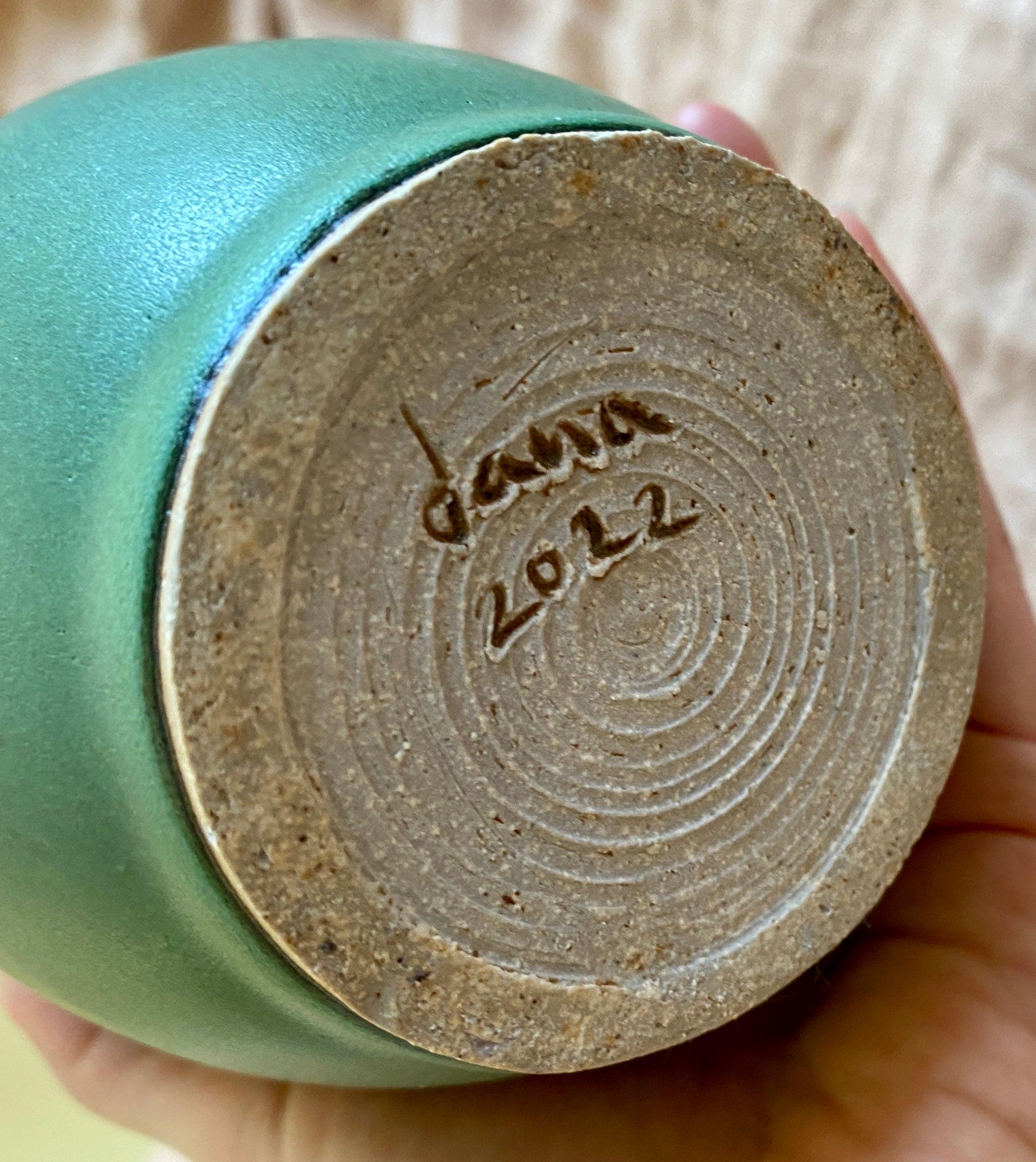 Green decorative bottle with handles No. 15 - Dana Chieco Studio