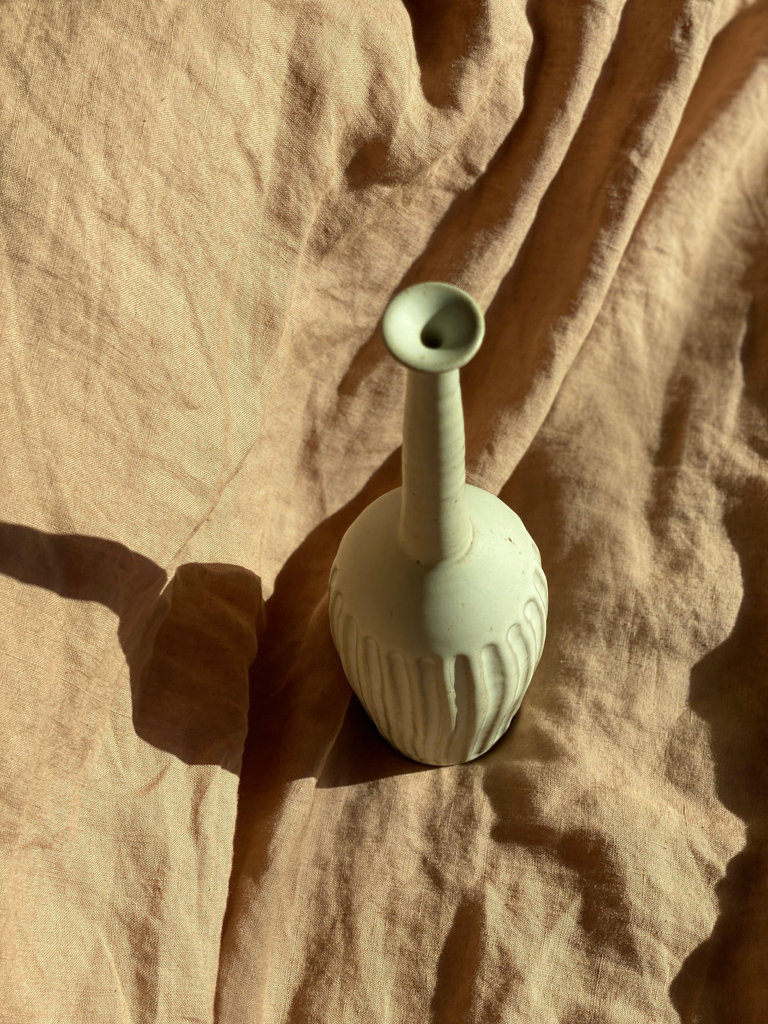 Matte white tall carved decorative bottle No. 8 - Dana Chieco Studio