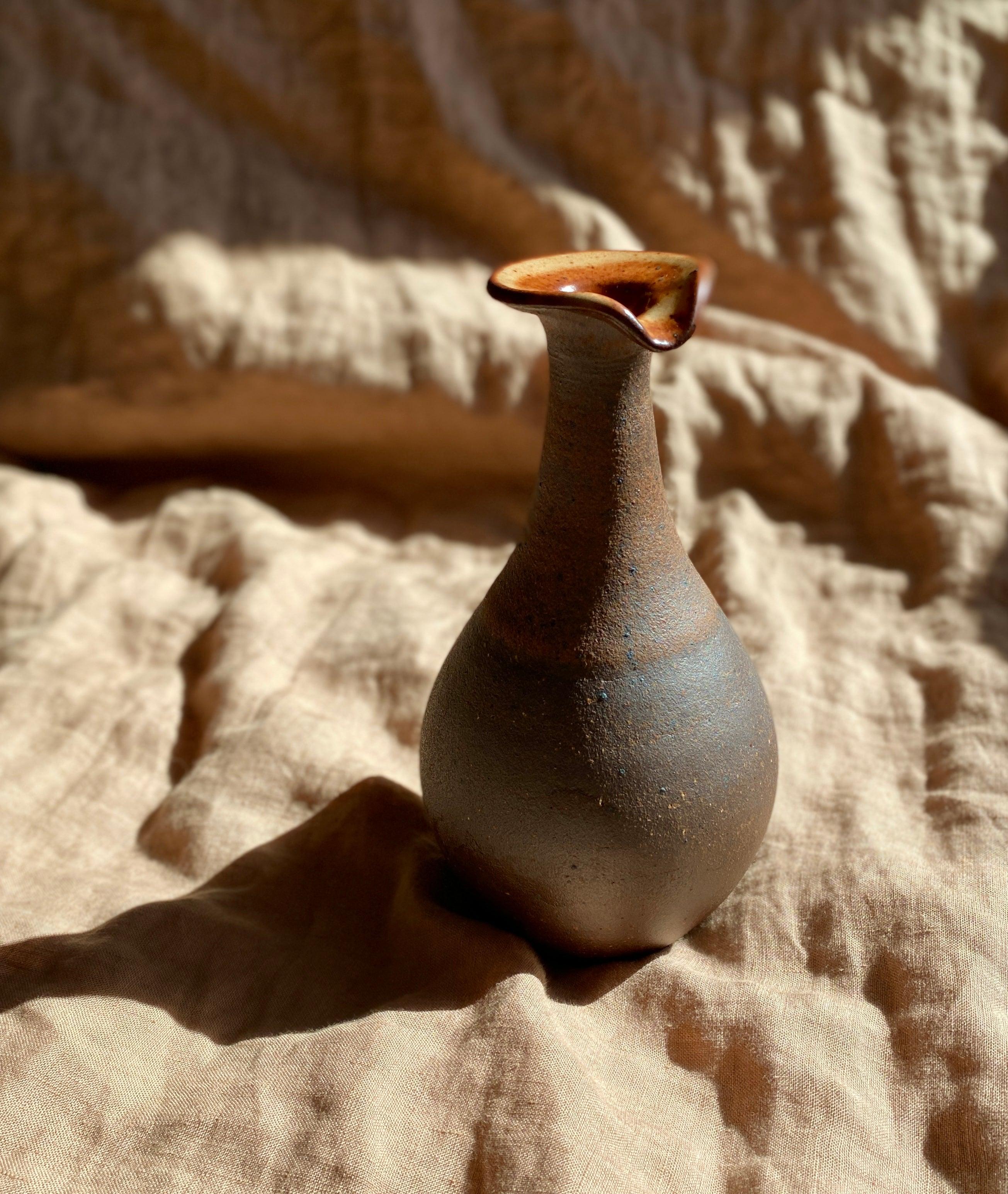 Shino and raw clay decorative vase with spout - Dana Chieco Studio