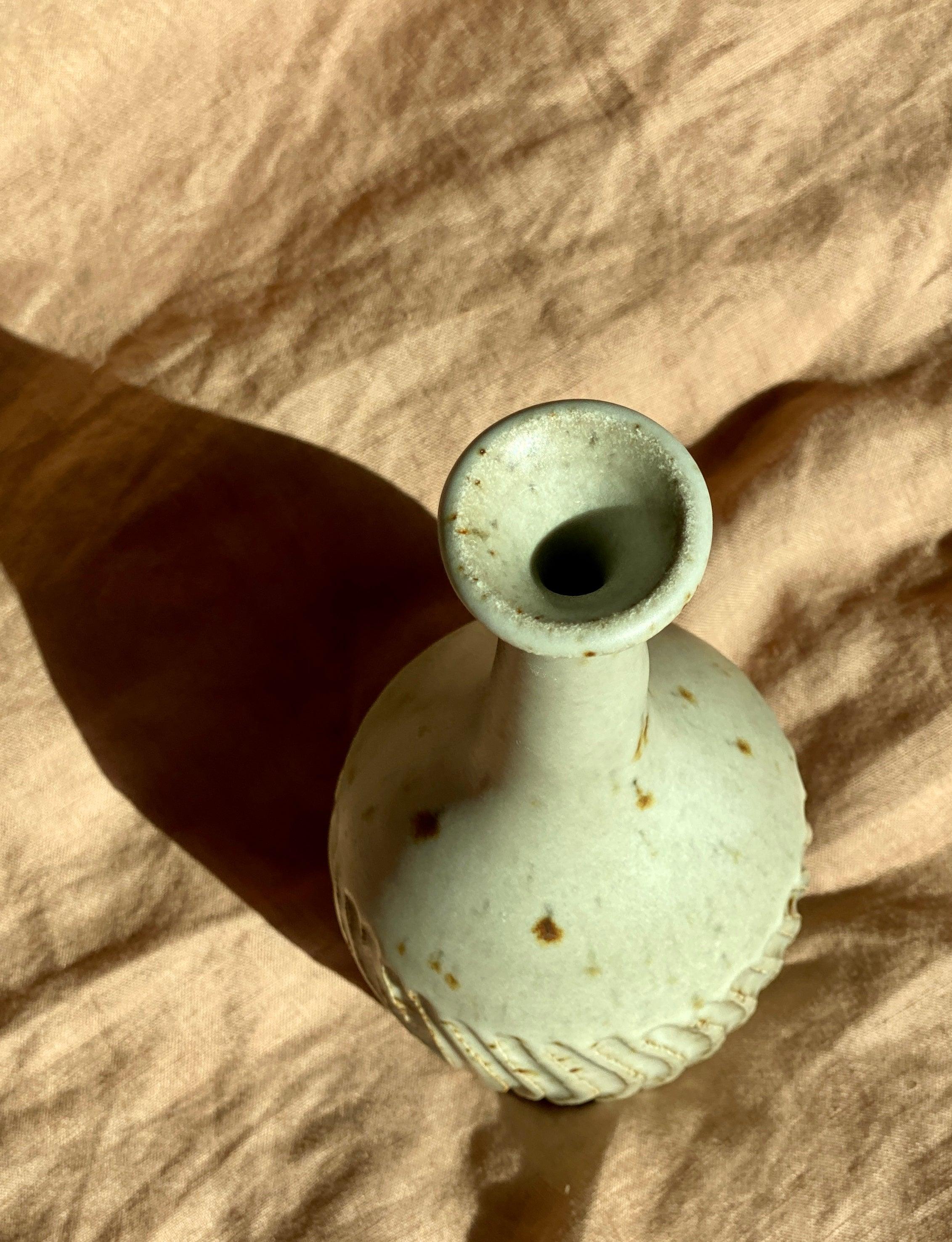 Matte white carved speckled decorative bottle No. 6 - Dana Chieco Studio