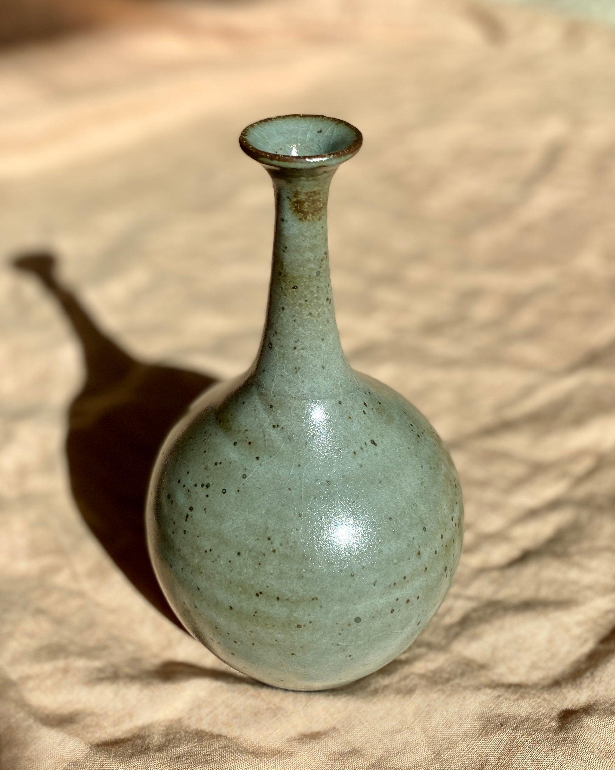 Black clay bottleneck with celadon no. 3 - Dana Chieco Studio