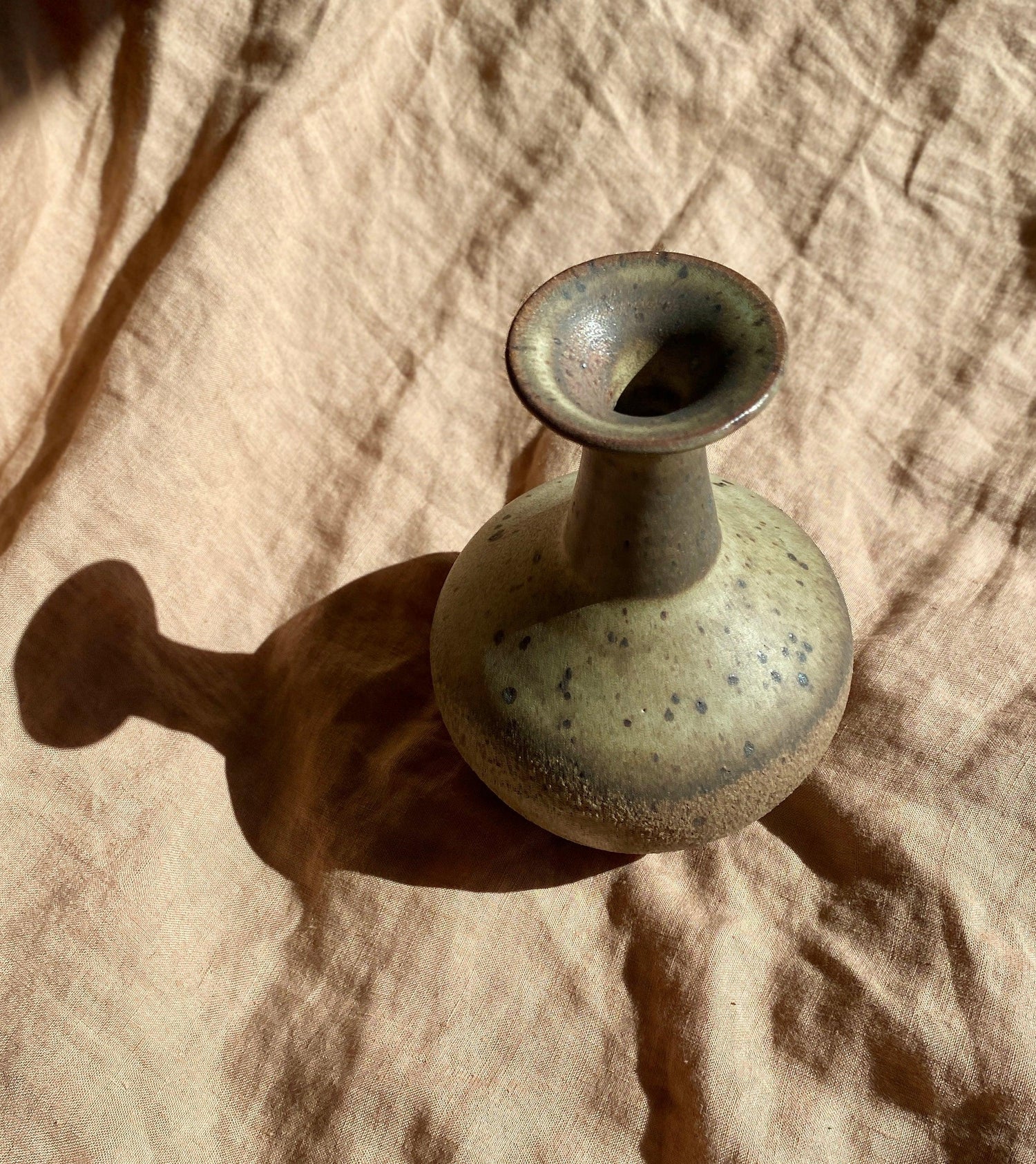 Muted white speckled red clay vase with flared bottle-neck - Dana Chieco Studio