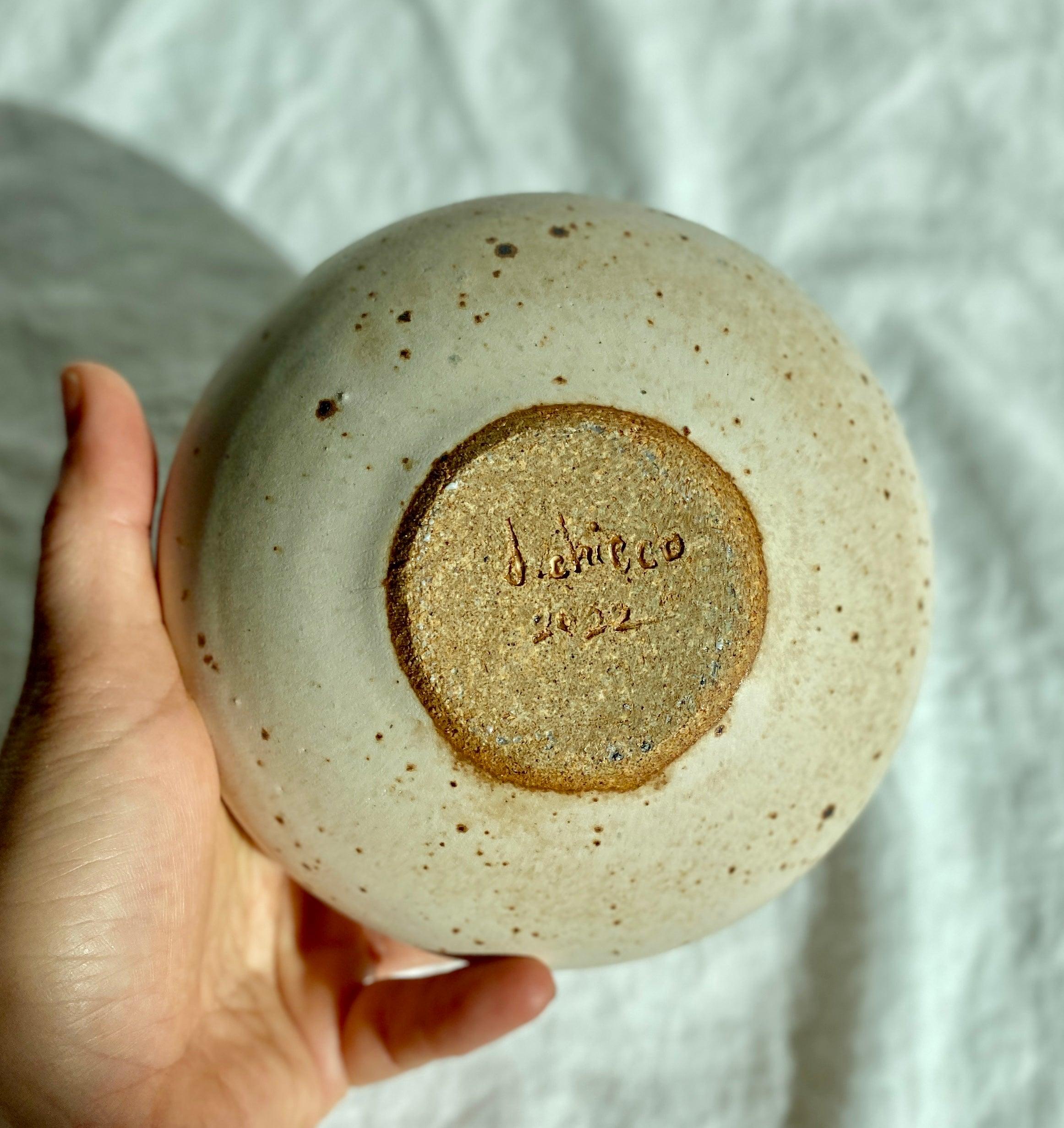 Warm satin white wide speckled vessel no. 2 - Dana Chieco Studio
