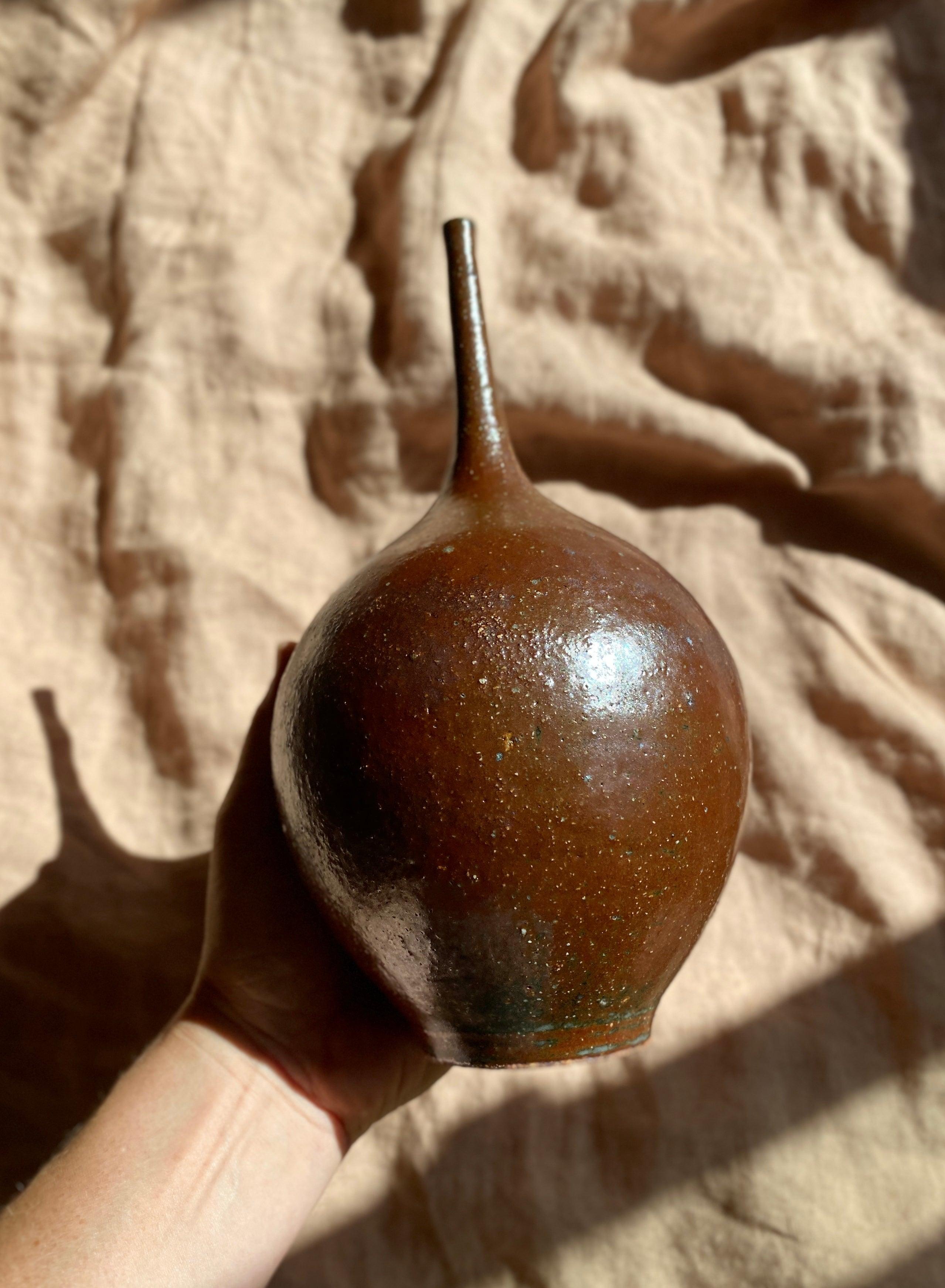 Celadon skinny neck vase made with red clay - Dana Chieco Studio