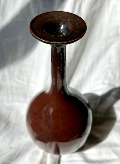 Raku glossy burgundy bottleneck