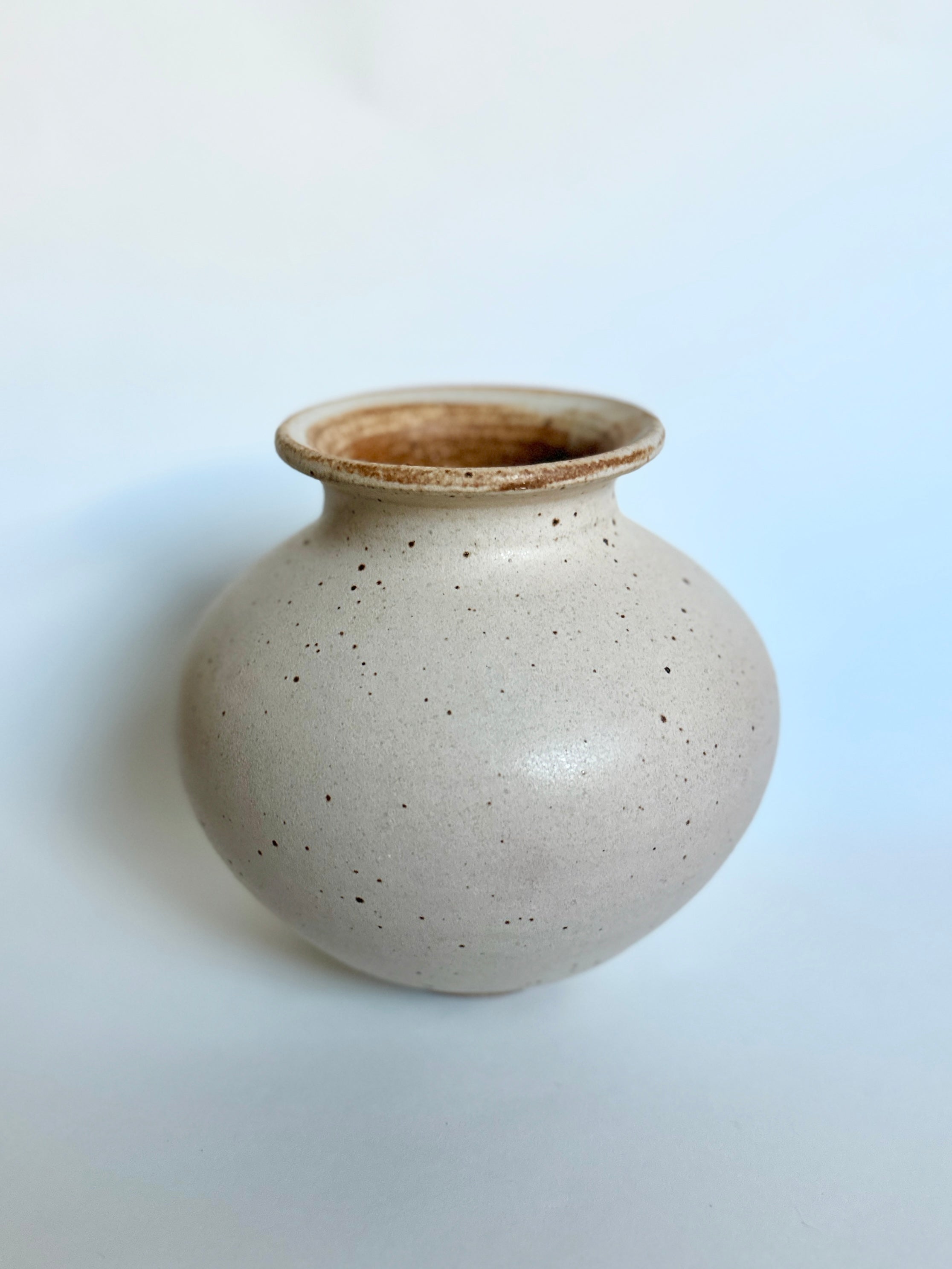 Warm satin white speckled vase no. 14
