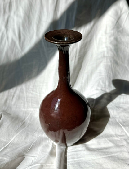 Raku glossy burgundy bottleneck