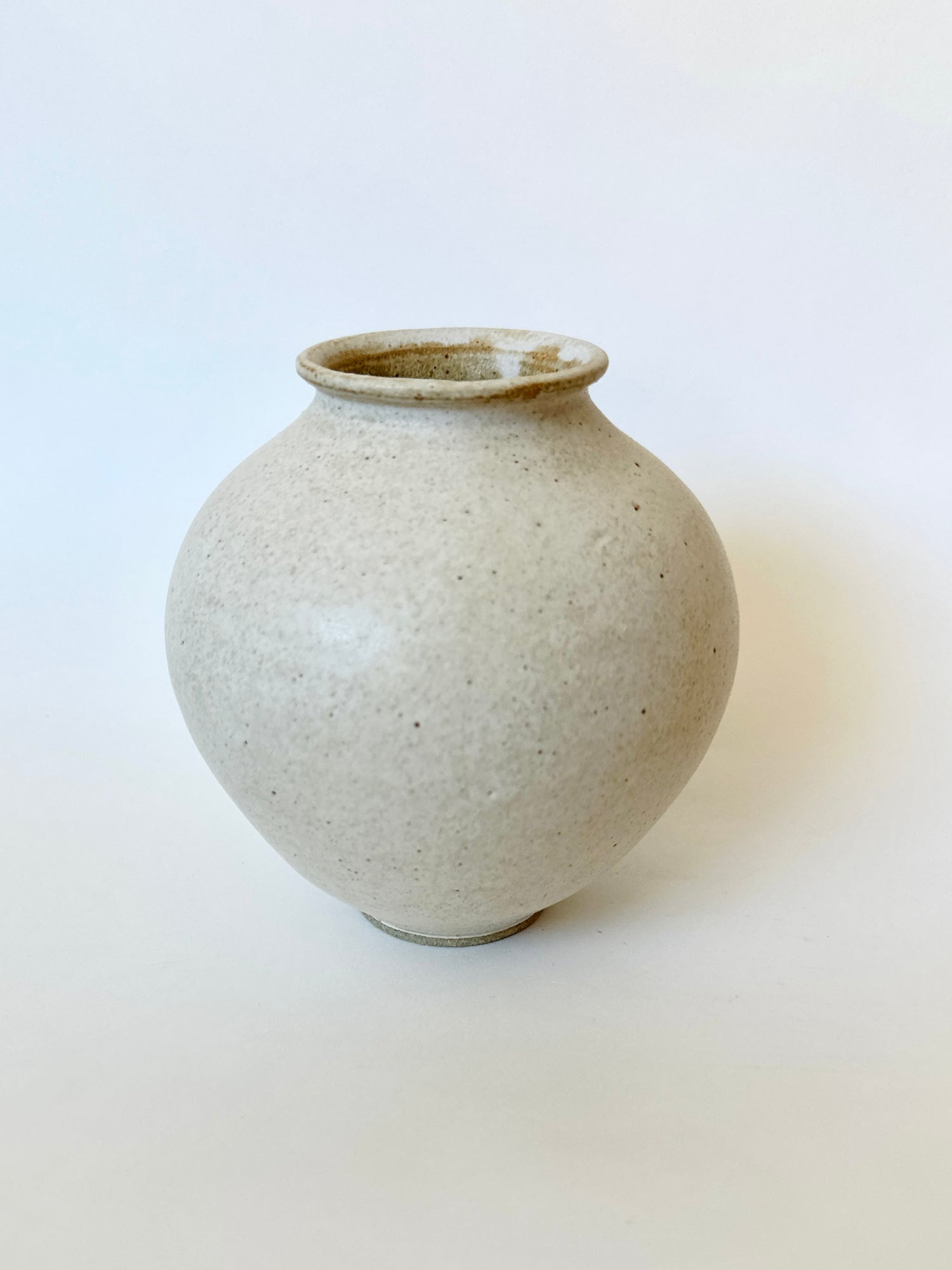 Warm satin white speckled vase no. 16