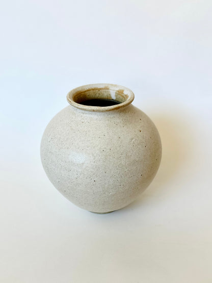 Warm satin white speckled vase no. 16