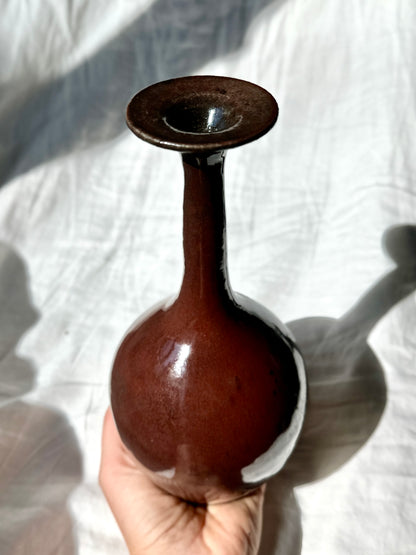 Raku glossy burgundy bottleneck