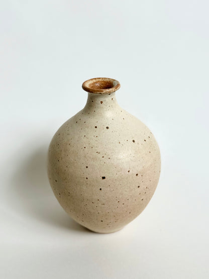 Warm satin white speckled vase no. 10